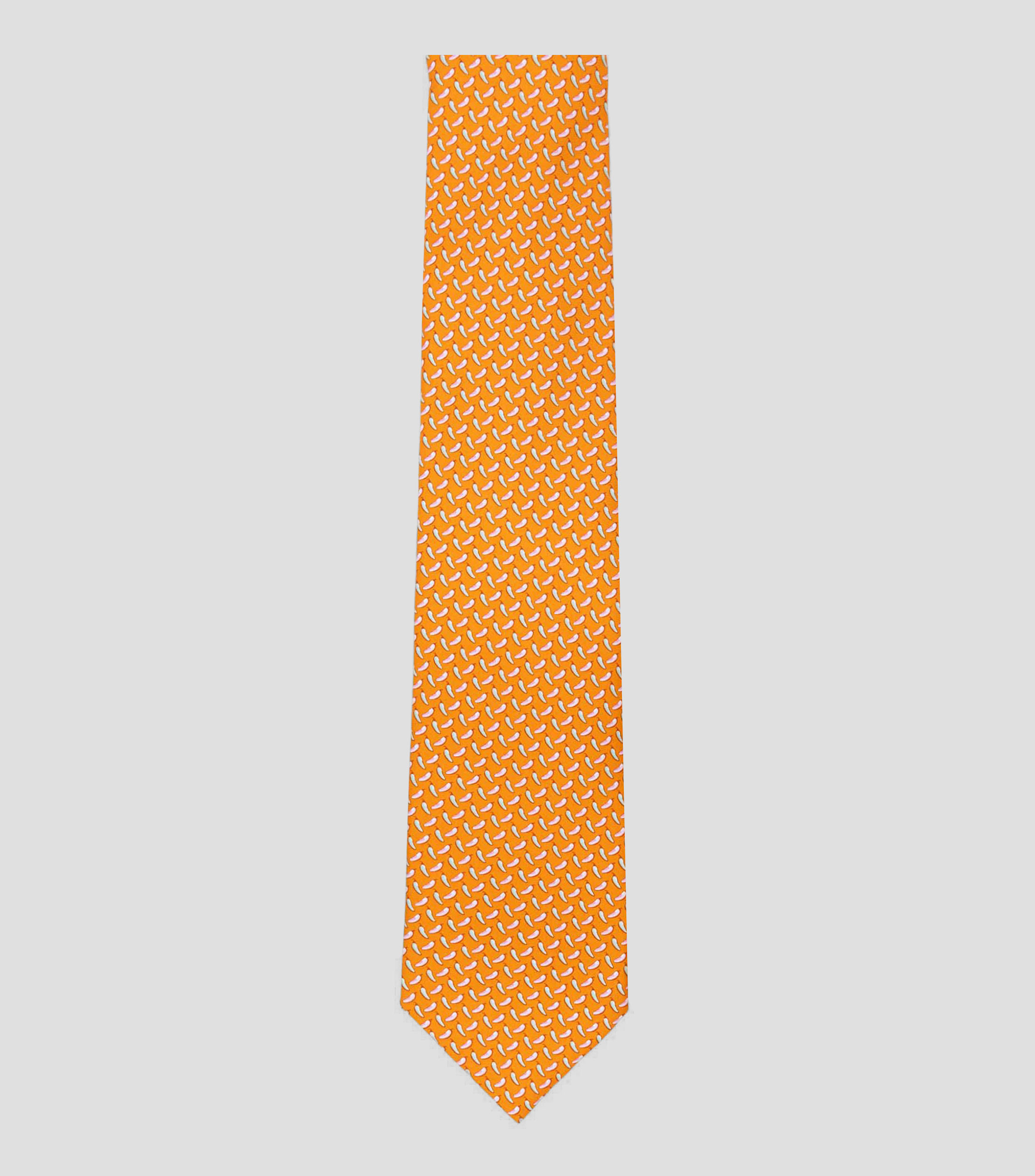 Corbata ancha de seda naranja con estampado de chiles de México