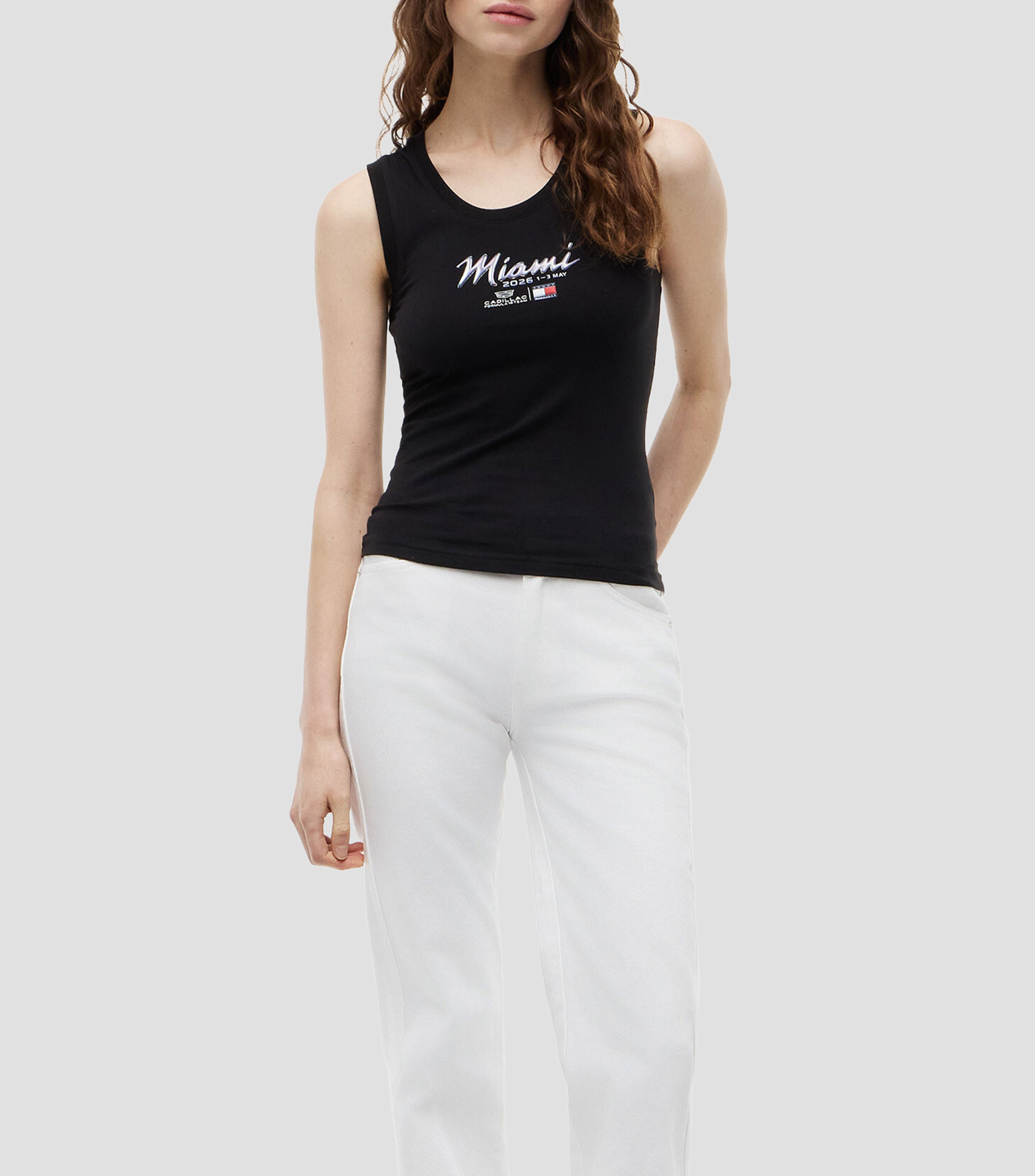 Playera cuello redondo sin mangas con estampado Mujer