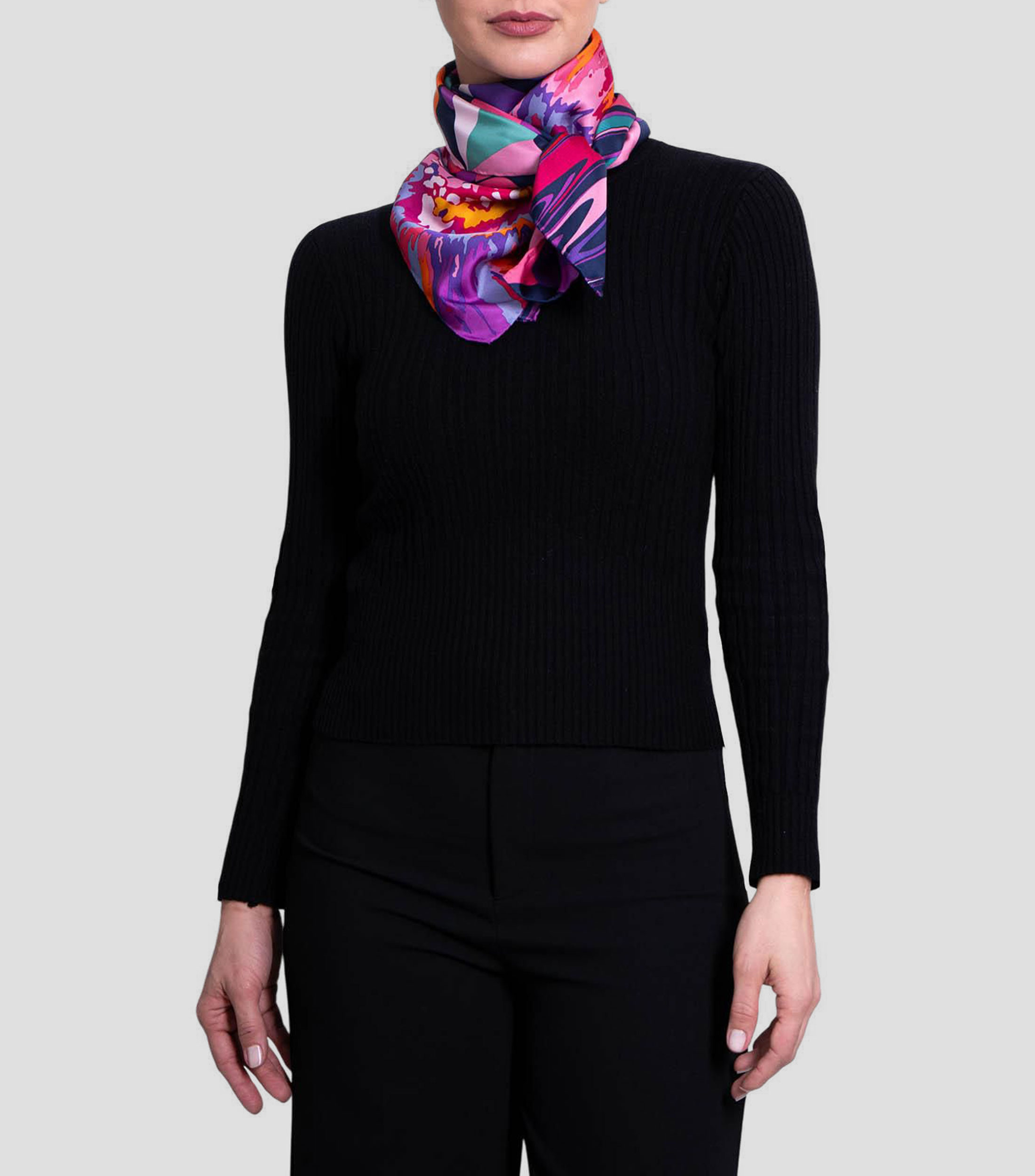 Mascada en seda morado estampada Mujer