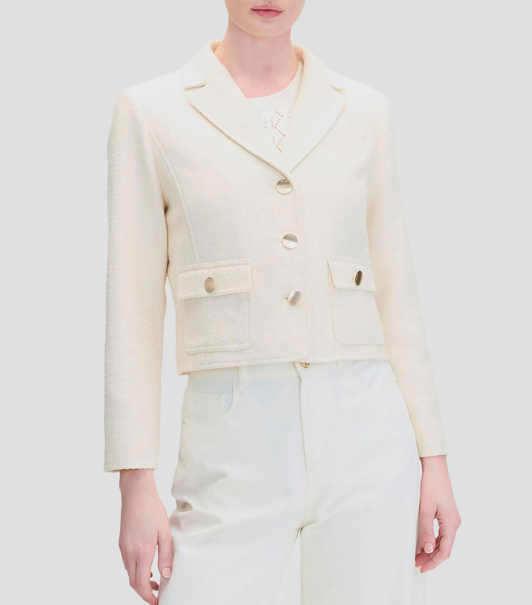 Saco Corto de Tweed con Relieve Natural con Solapa Mujer