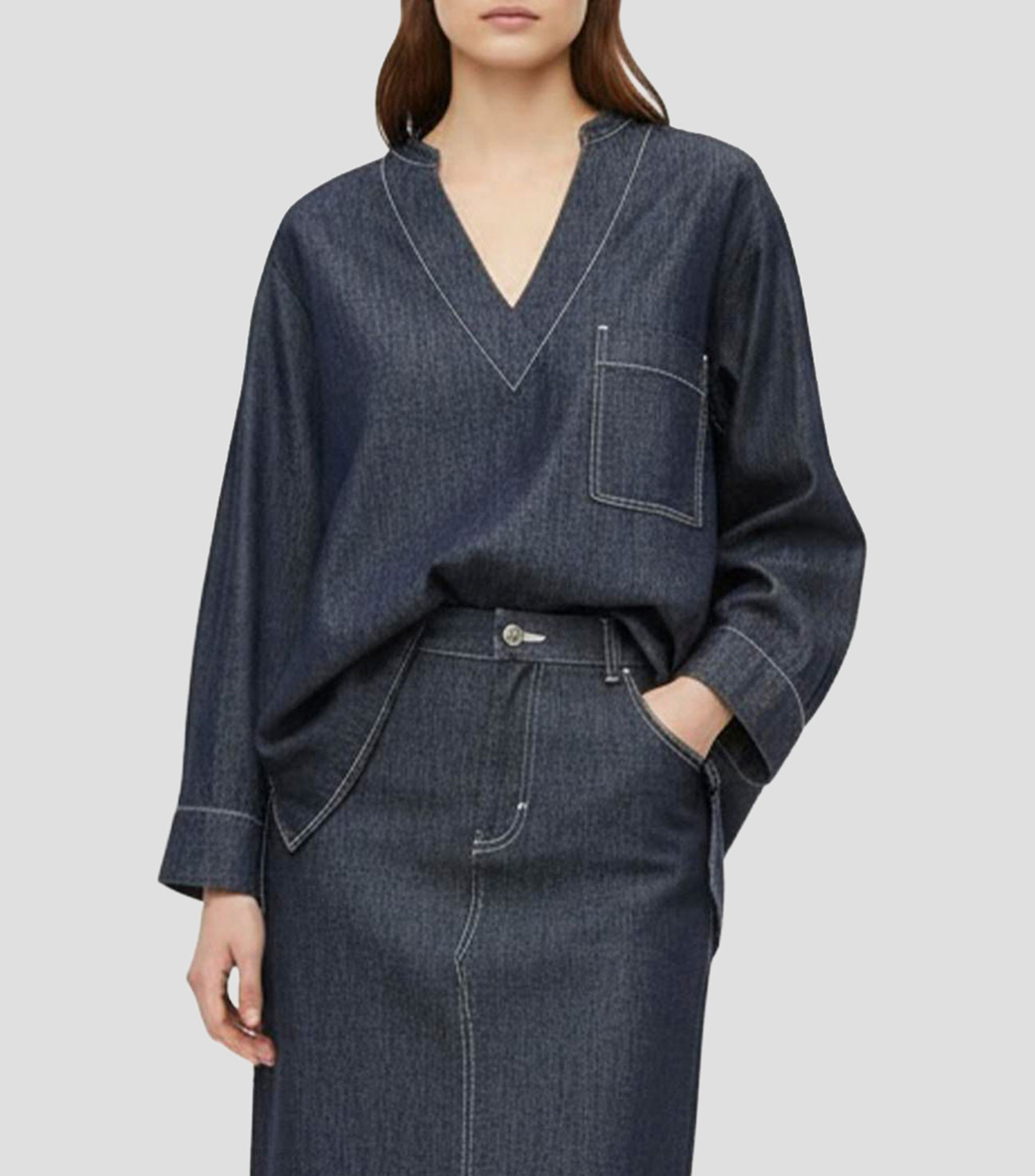 Camisa liso manga larga Mujer