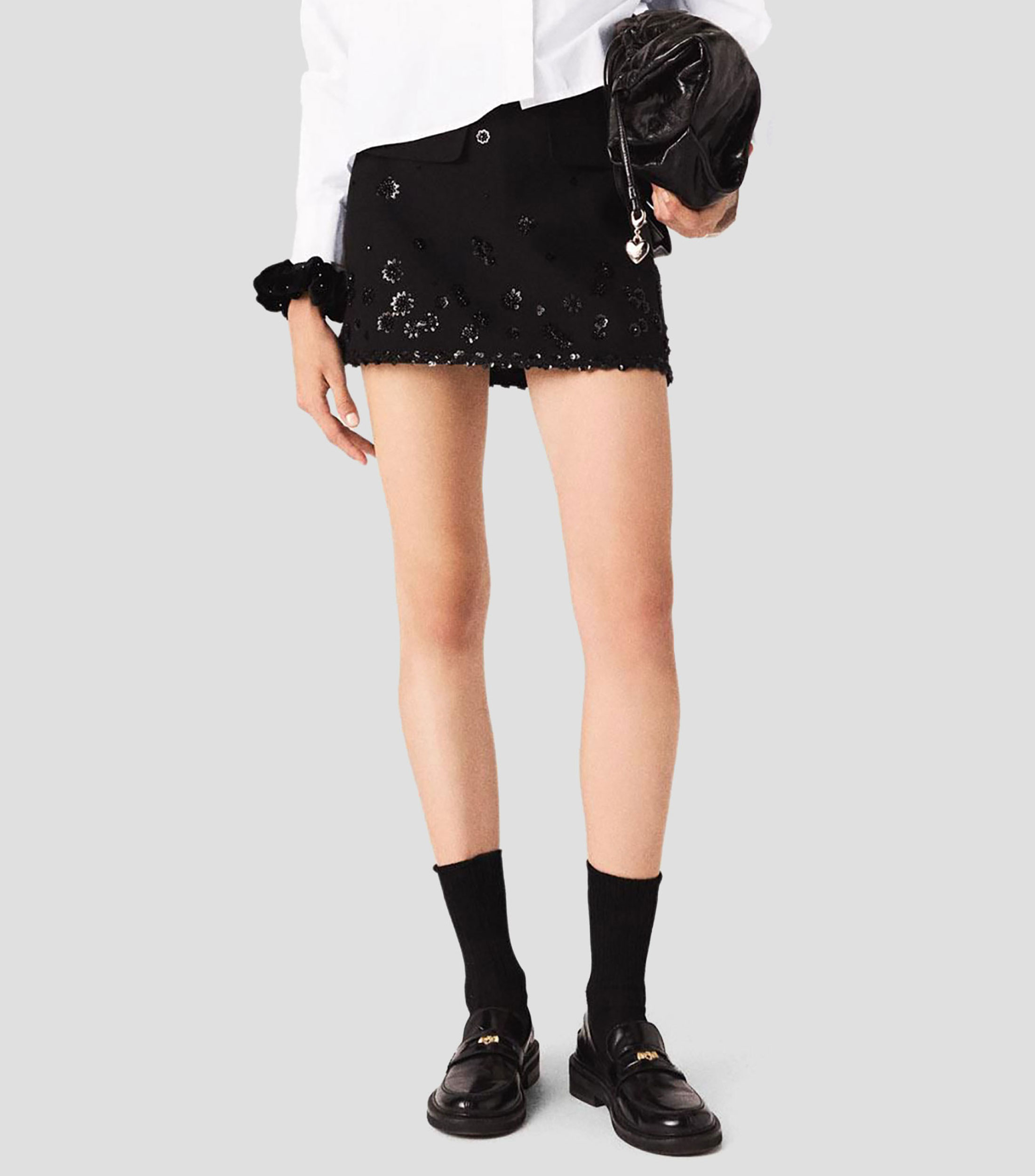 Falda corta de corte recto lisa Mujer