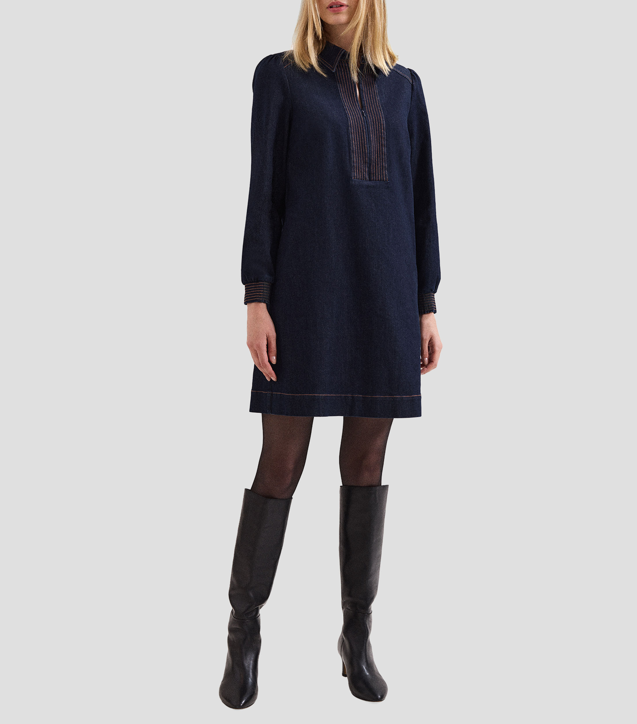 Vestido midi manga larga liso Gabi Demin Mujer