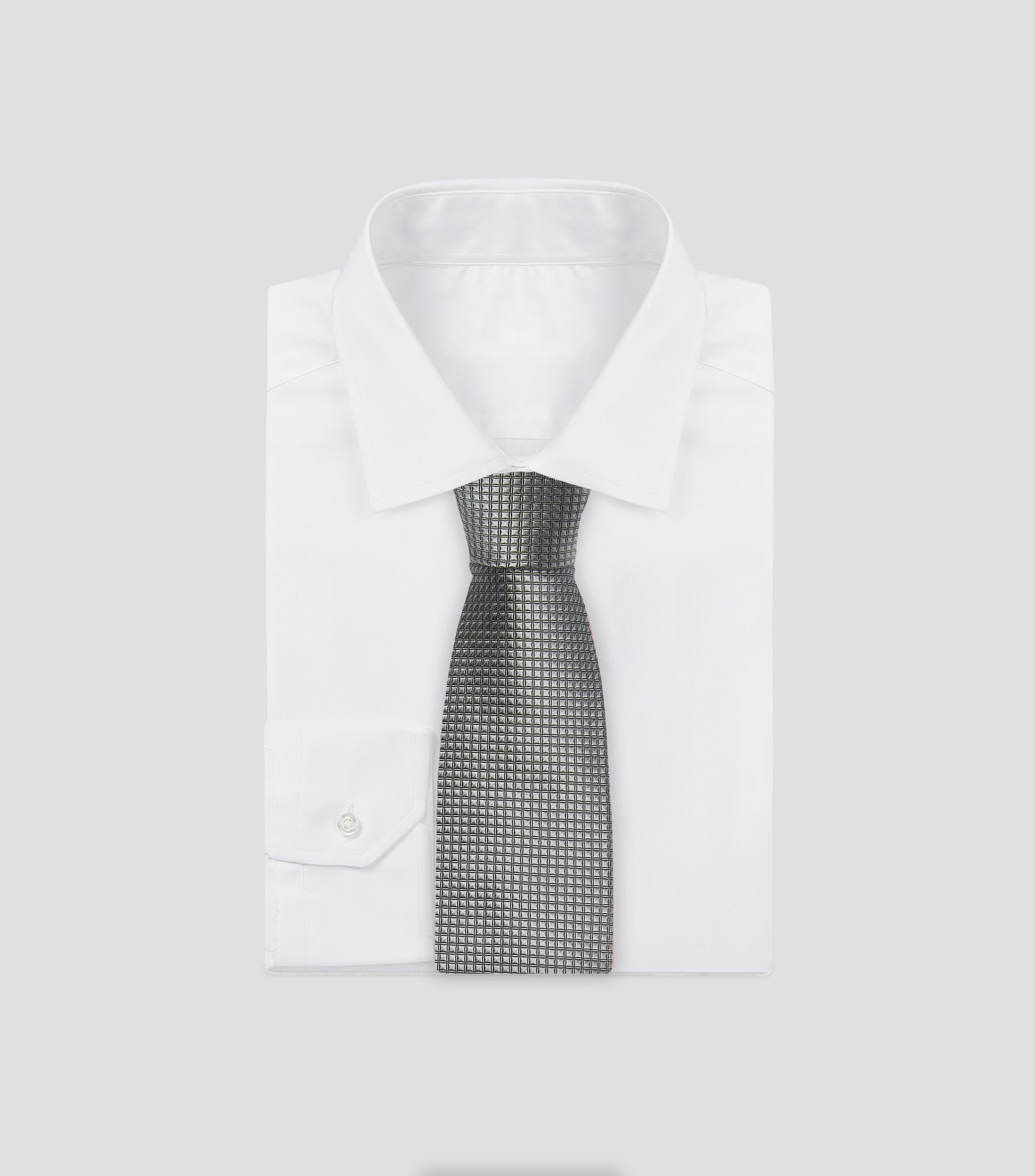 Corbata ancha en seda plateado lisa Brera