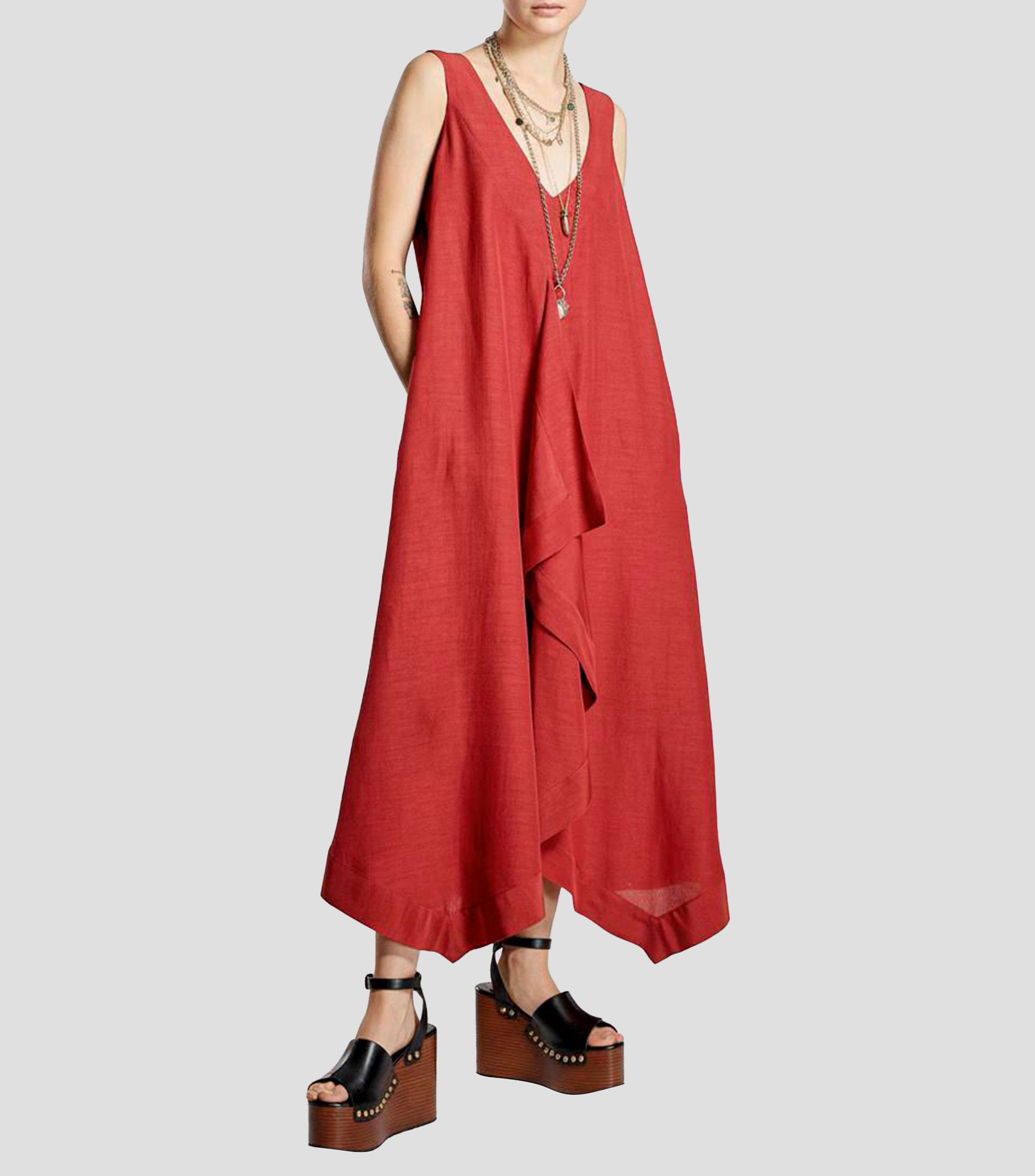 Vestido midi liso Mujer