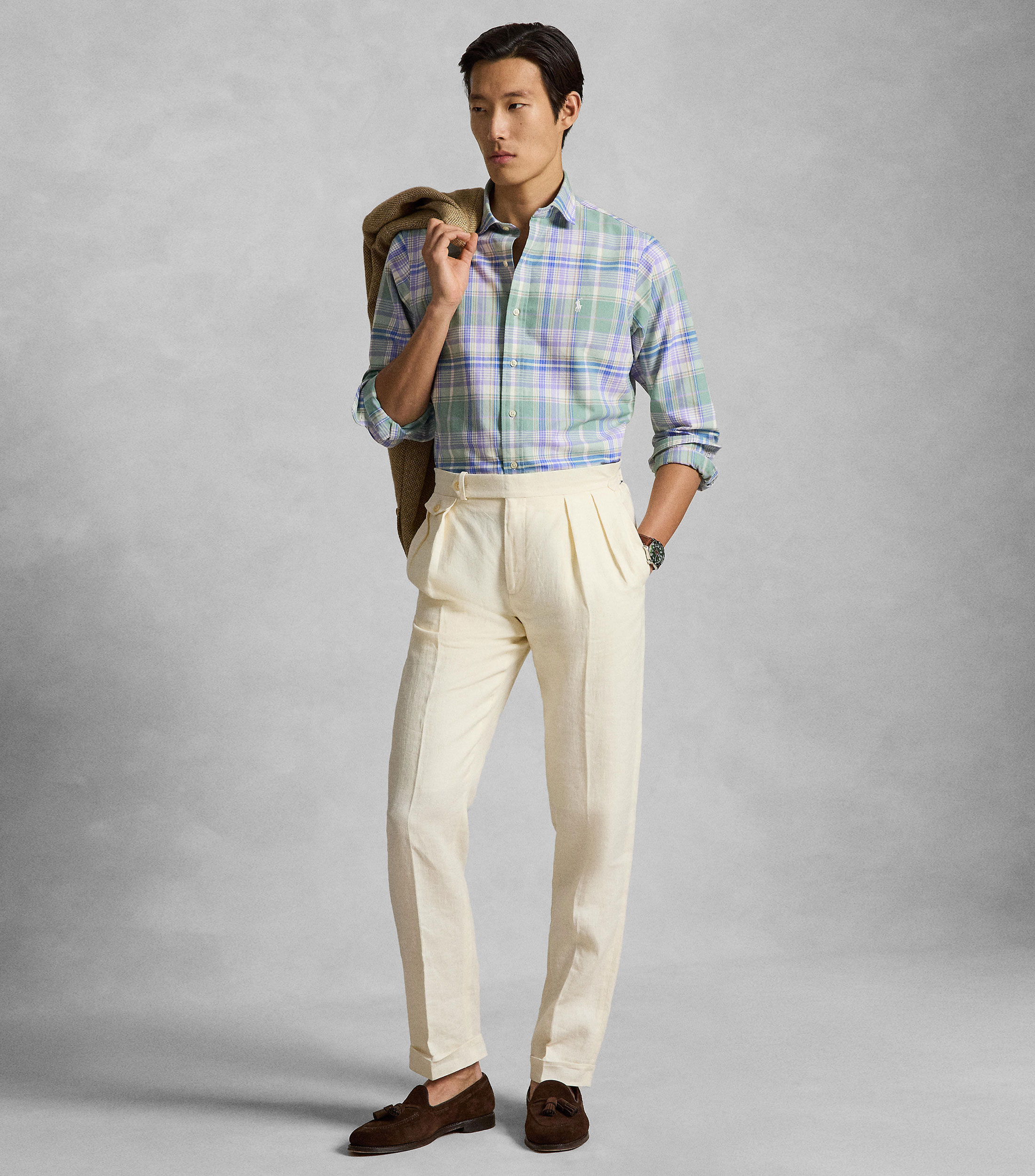 Camisa Oxford con cuadros manga larga Hombre