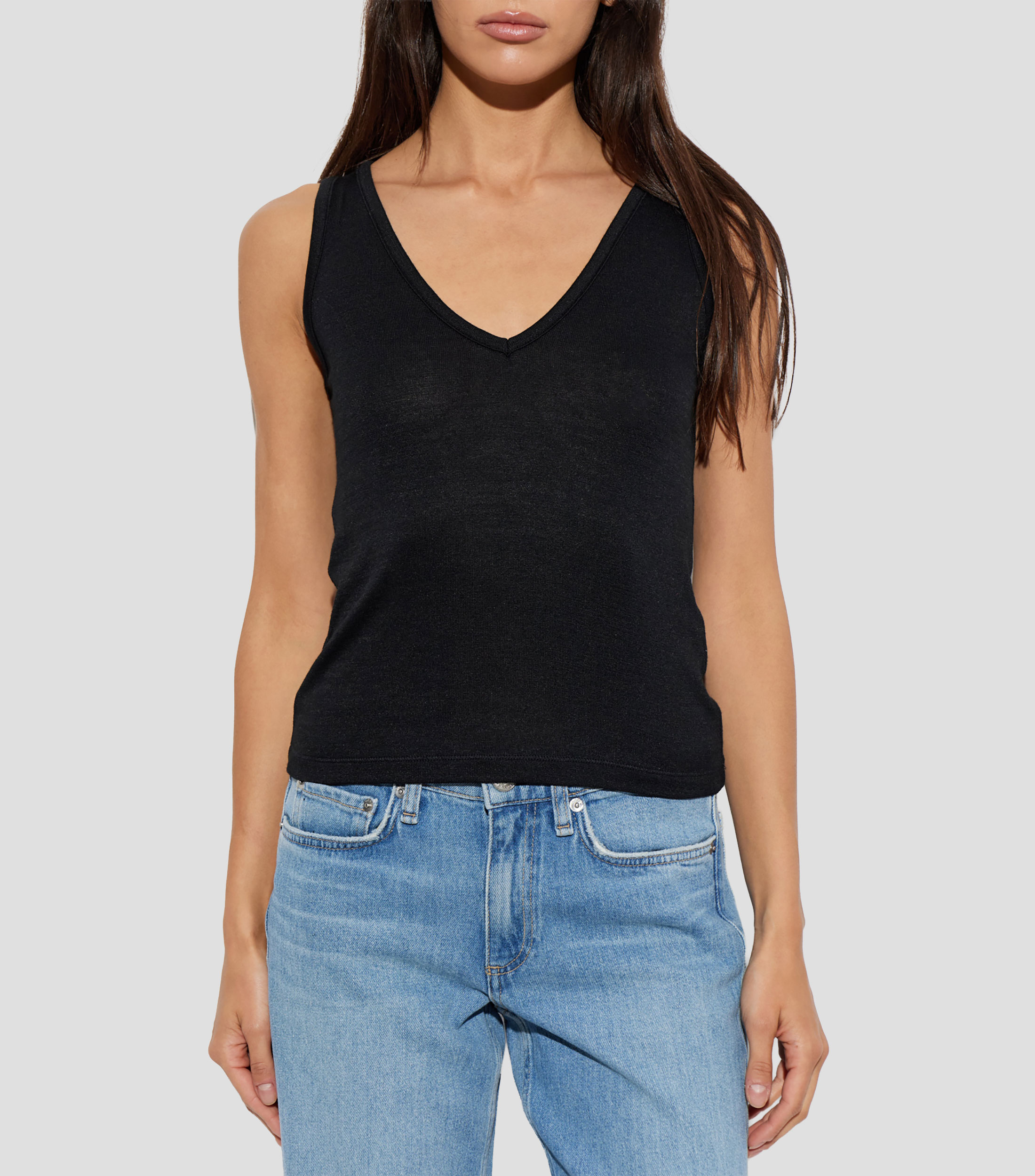 Tank cuello V sin mangas liso Mujer