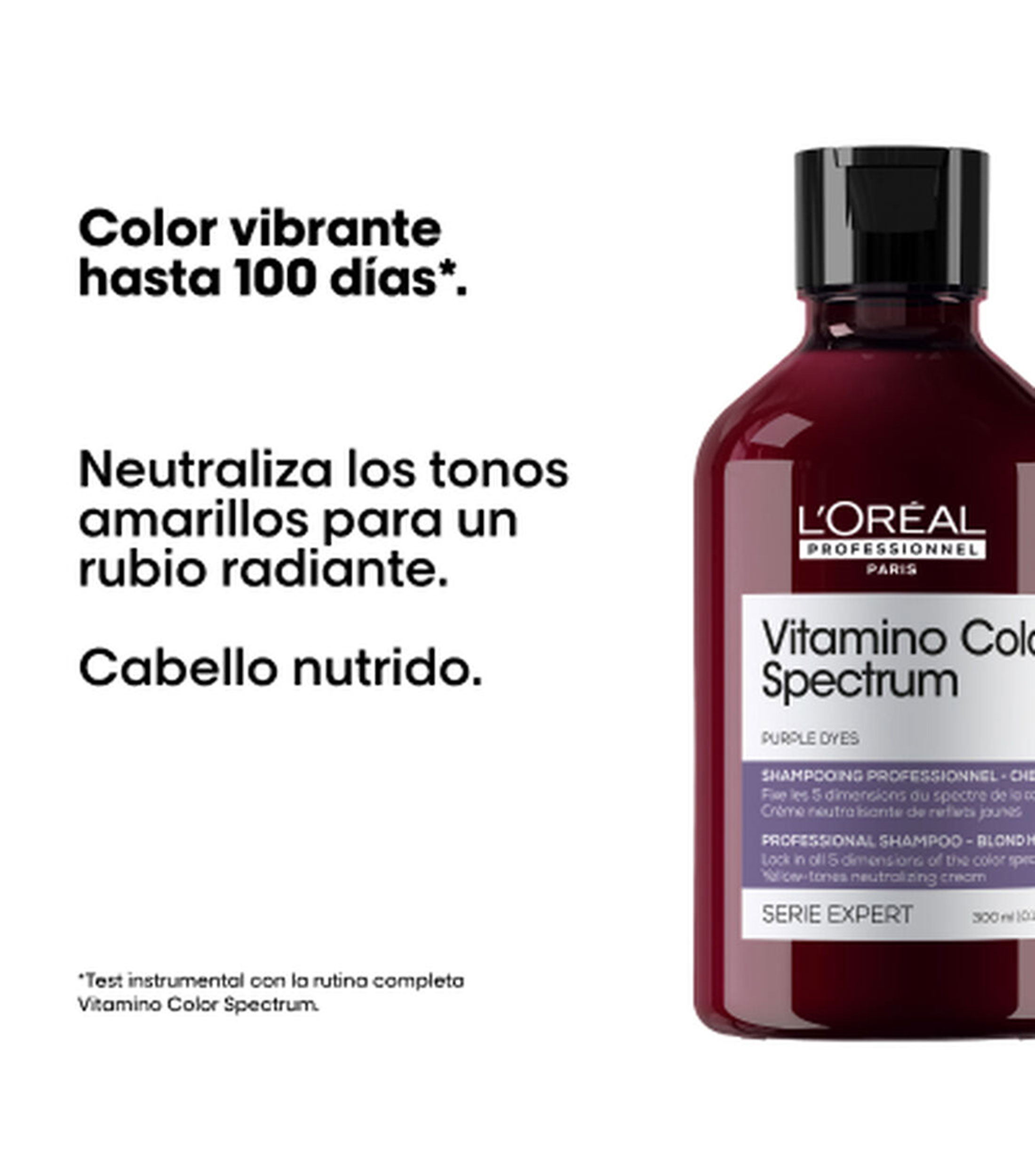 Shampoo Vitamino Color Spectru Tintes morados para neutralizar tonos amarillos, 300 ml