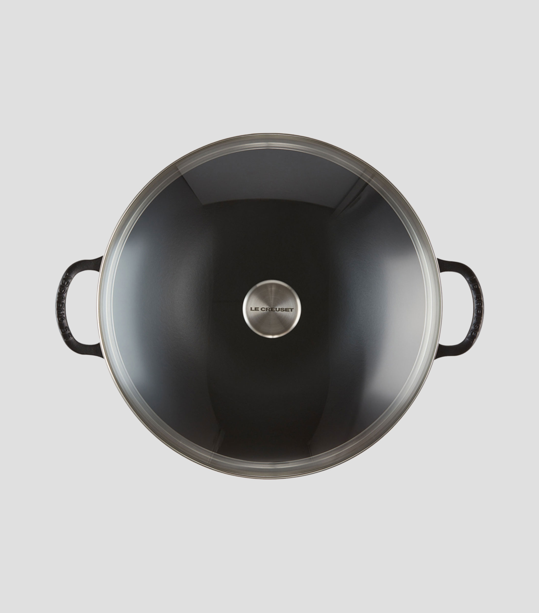 Wok en hierro colado esmaltado con tapa de cristal