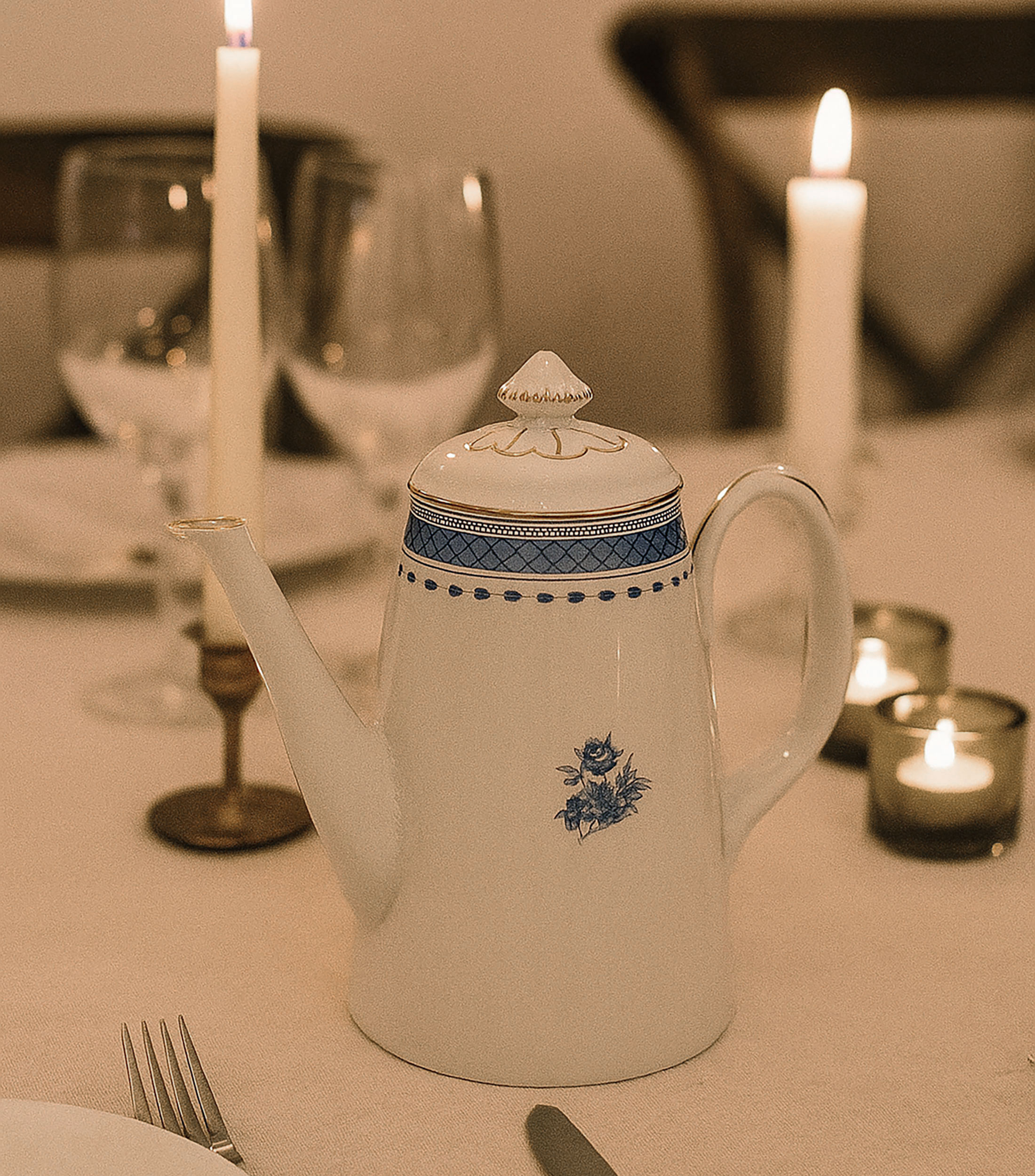 Cafetera Cozinha Velha blanco con azul