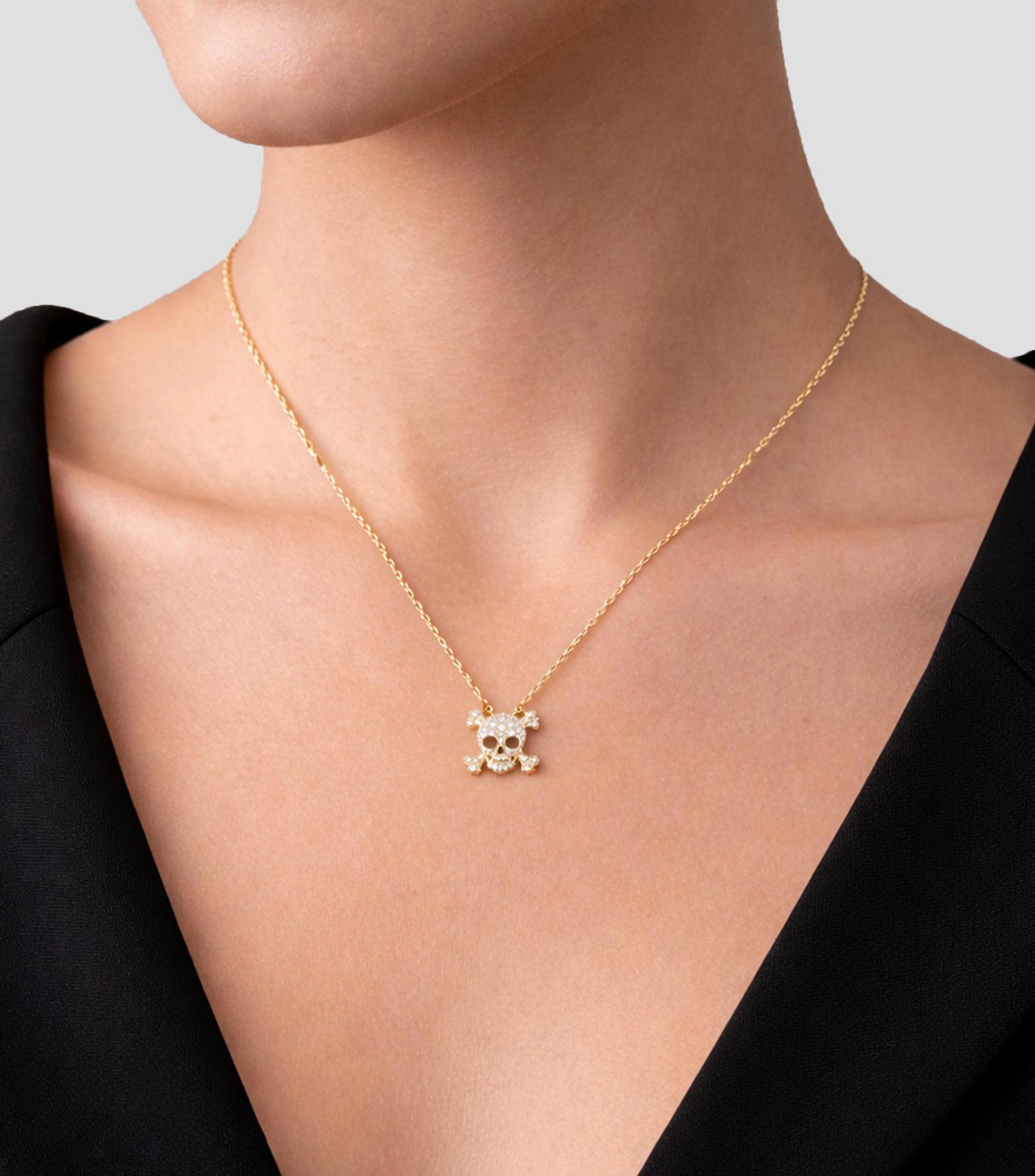 Collar calavera en Oro amarillo de 18 kilates con diamantes Tiny Treasures Mujer