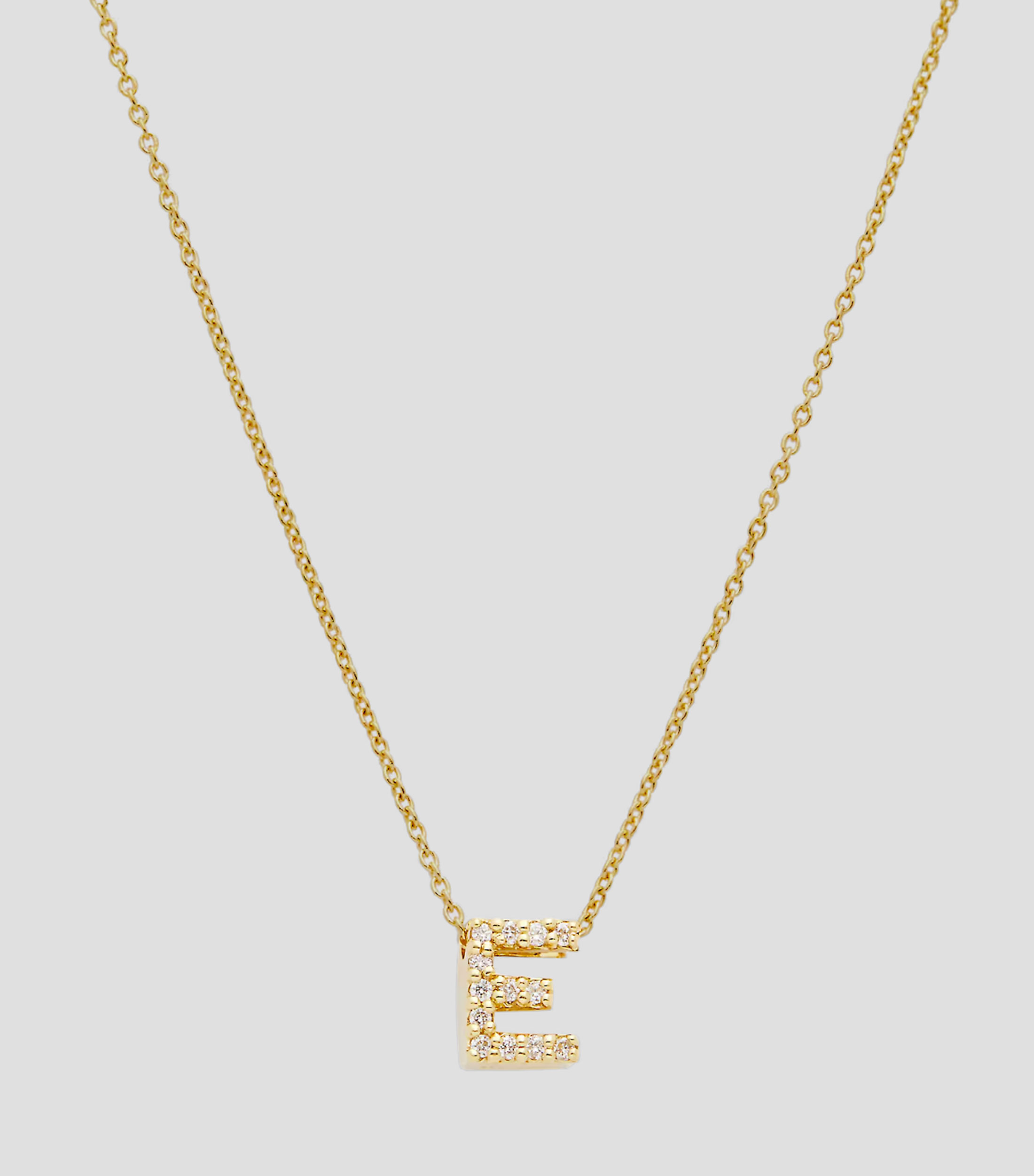 Collar en Oro amarillo de 18 Kilates letra E con diamantes Mujer