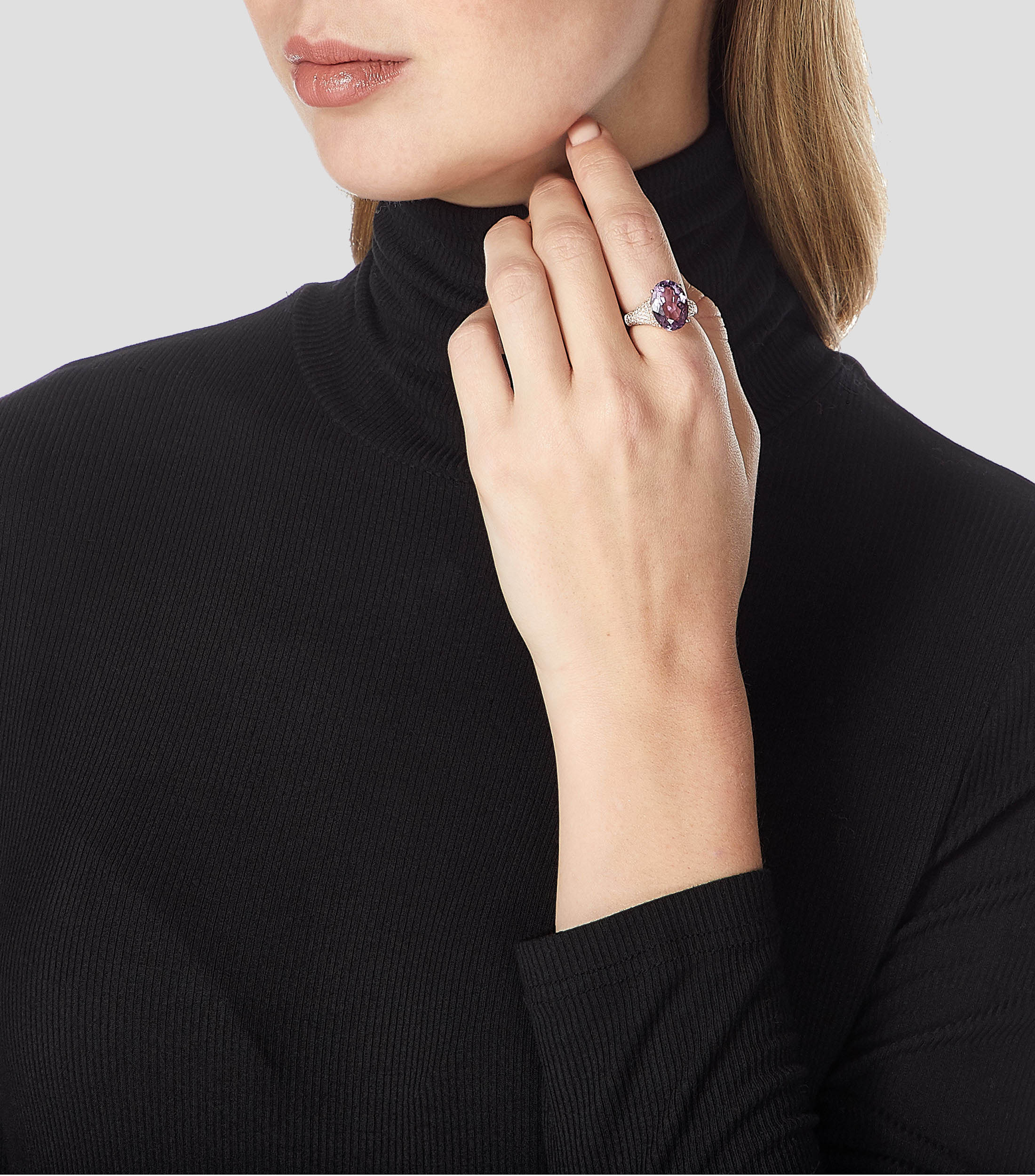 Anillo en oro de 14 kilates con amatista y diamantes Mujer
