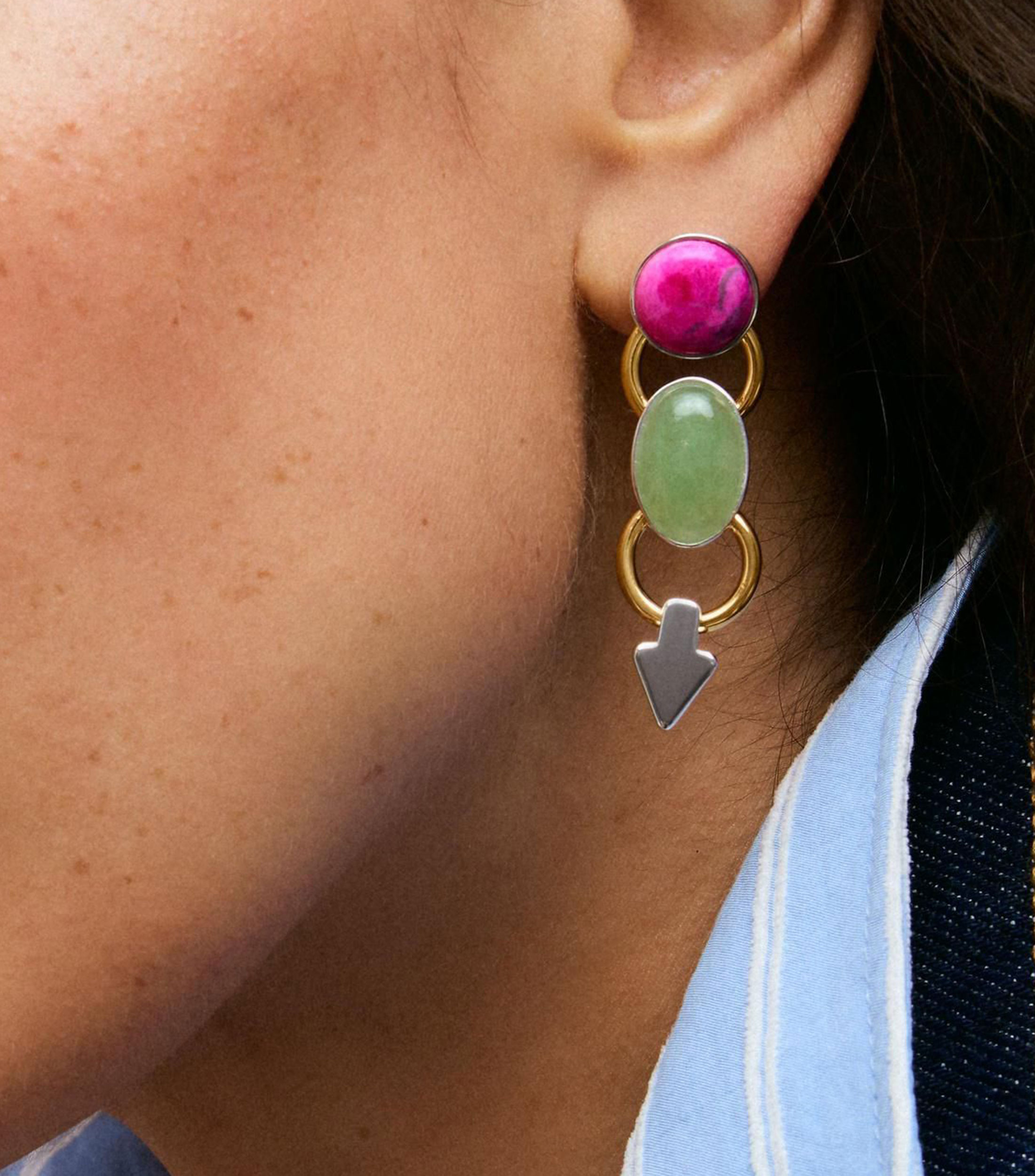 Aretes largos con aventurina y rodonita motivos geométricos Tous Gem Power Mujer