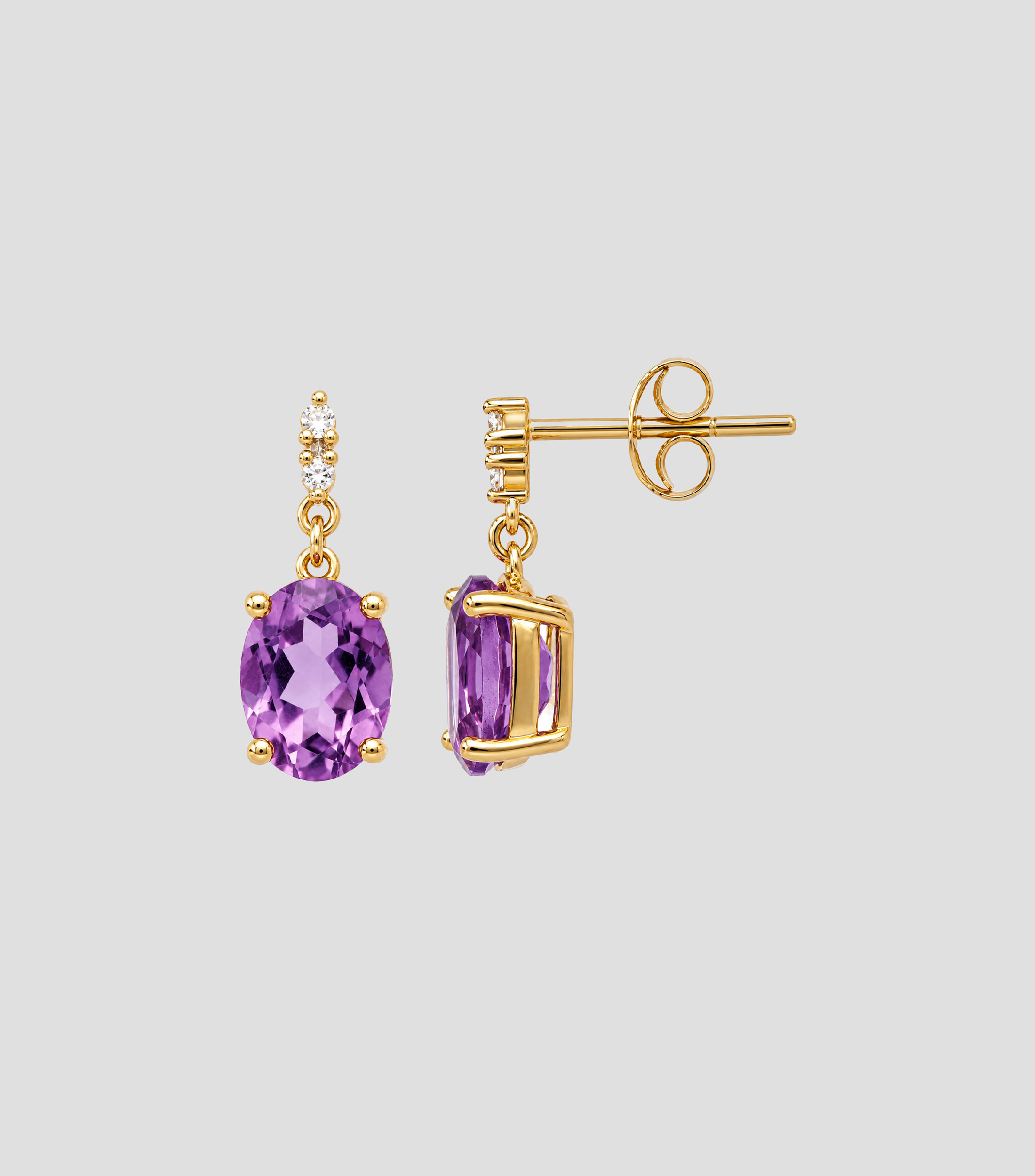 Aretes en Oro amarillo de 14 Kilates con amatista y diamantes Mujer