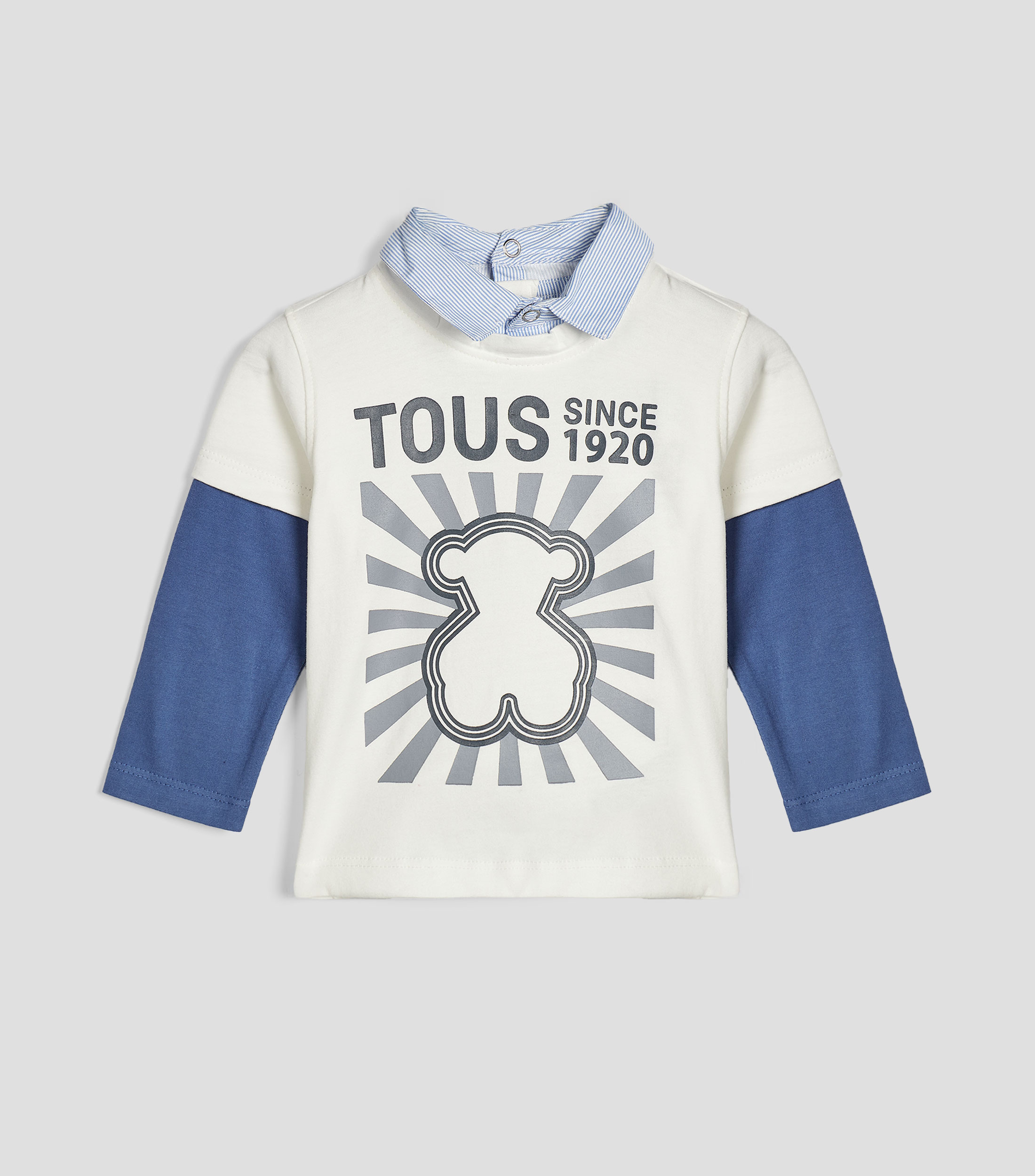 Playera cuello camisero manga larga estampada Bebé