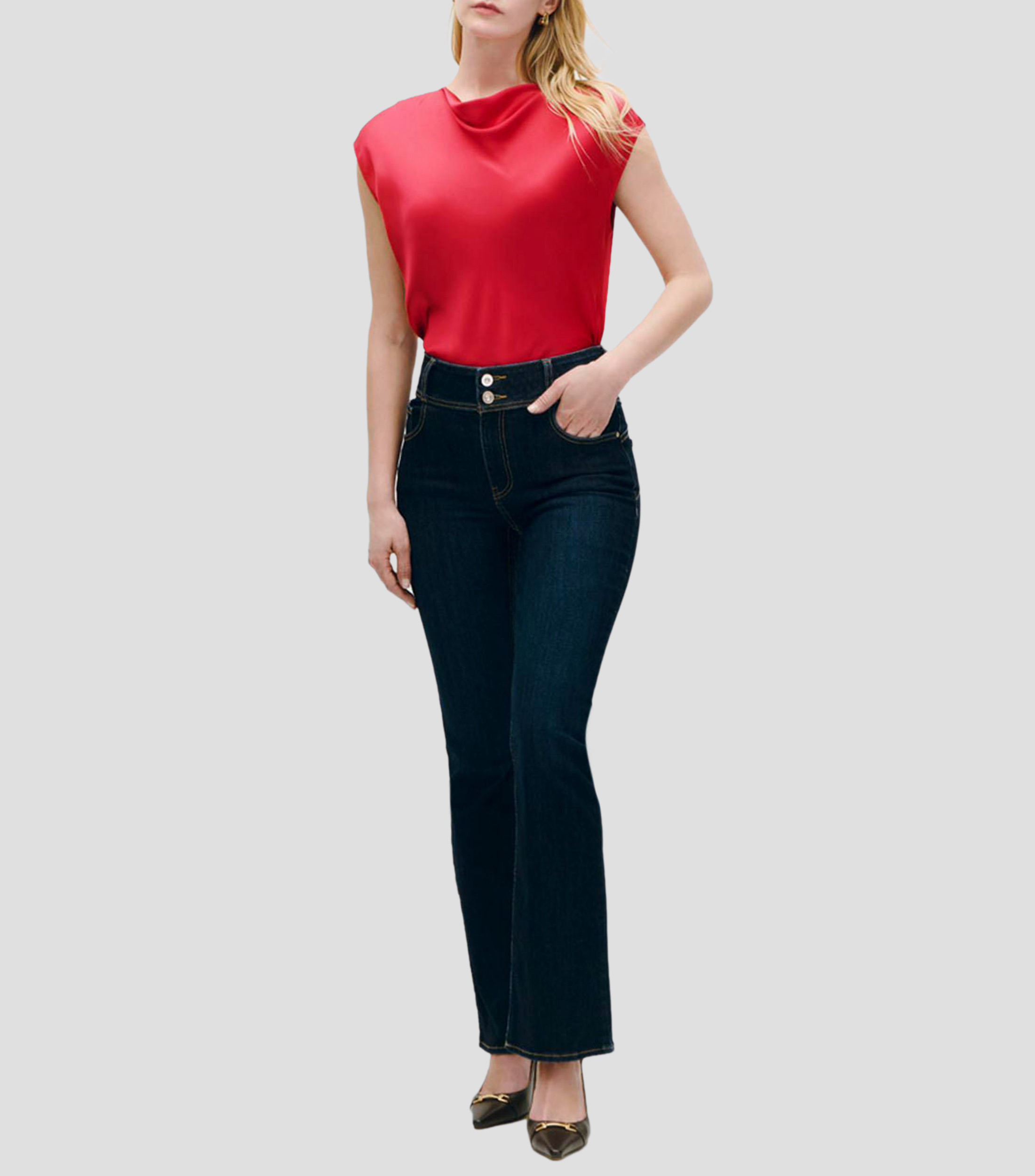 Blusa De Satín Fucsia Escote Drapeado Mujer