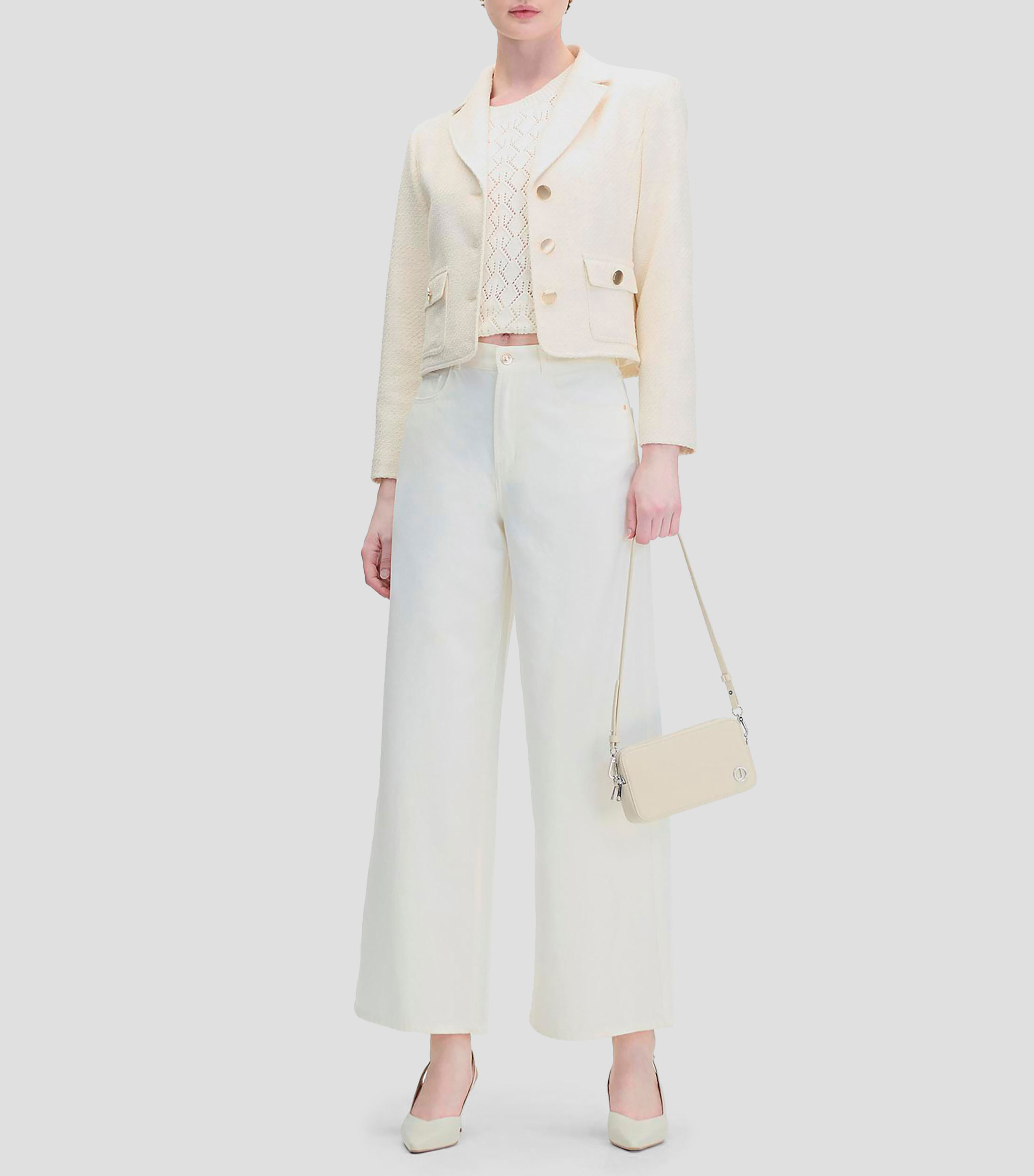 Saco Corto de Tweed con Relieve Natural con Solapa Mujer