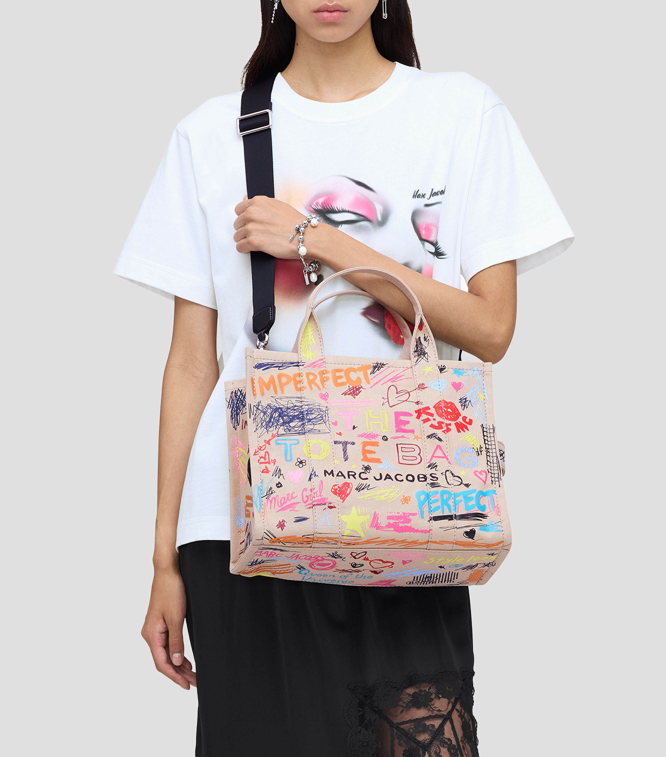 Bolsa tote café Punk Scribble Canvas Medium estampada Mujer