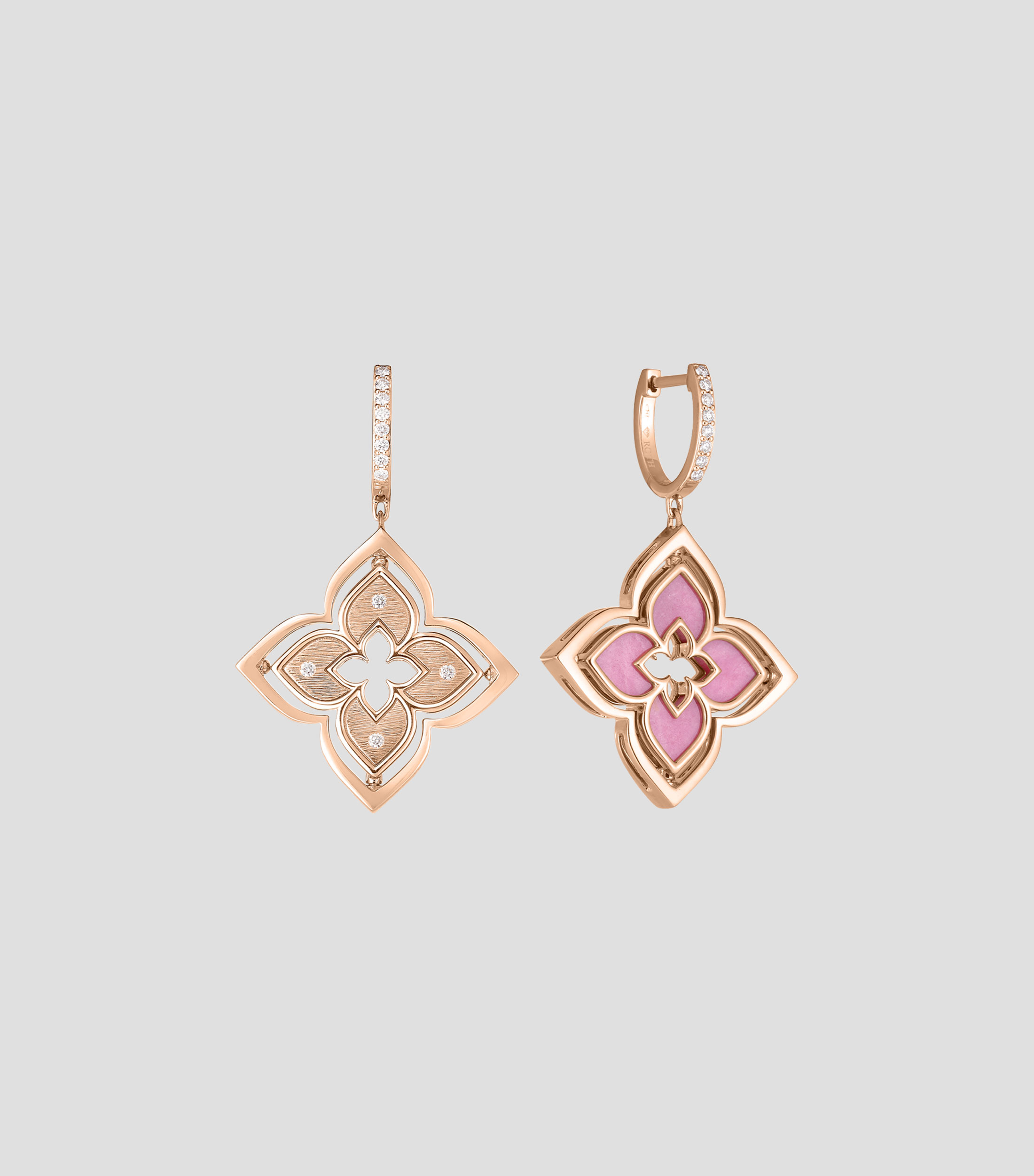 Aretes de flor en oro rosa de 18 kilates con diamantes Mujer
