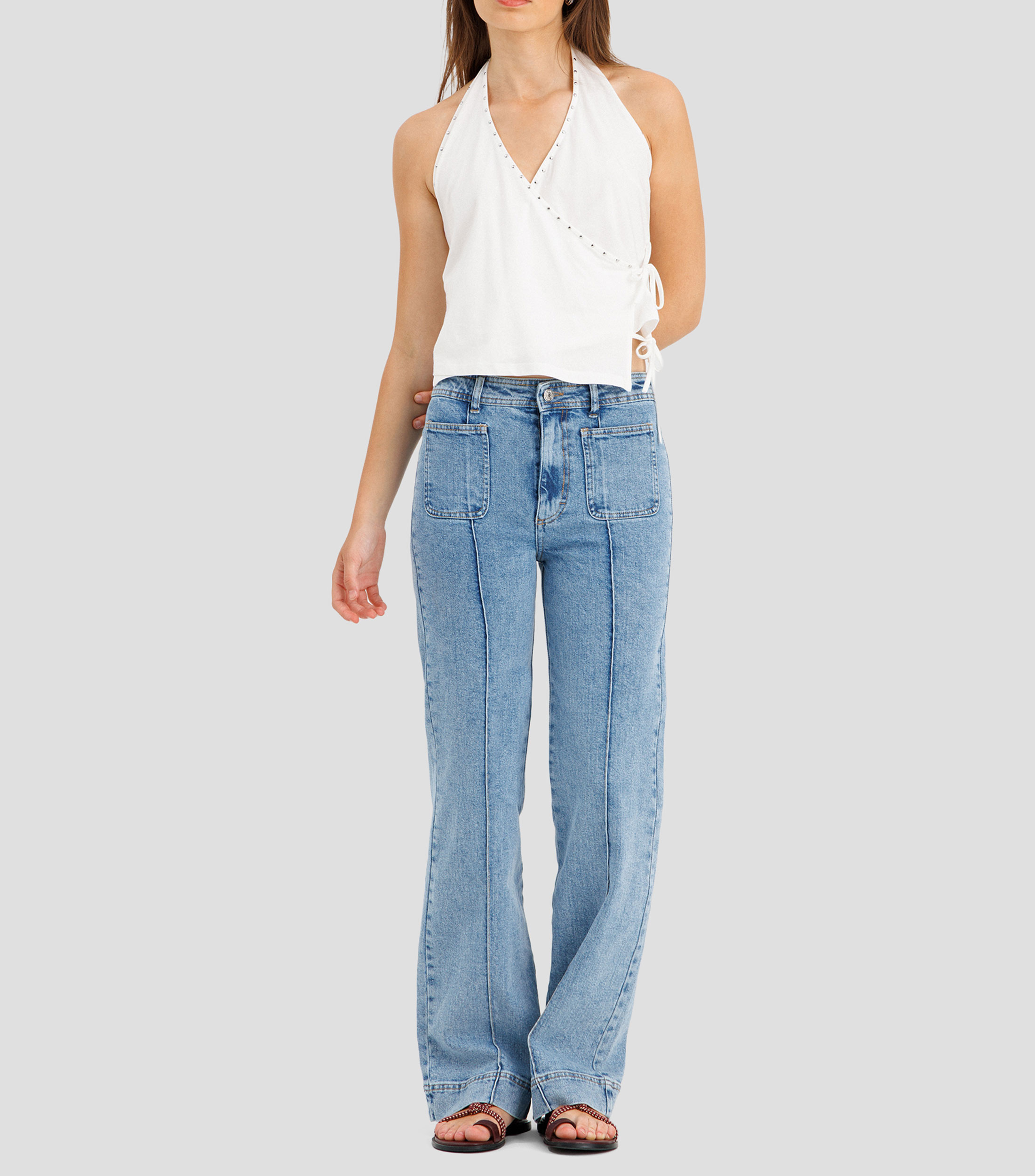 Top cuello halter sin mangas liso Mujer