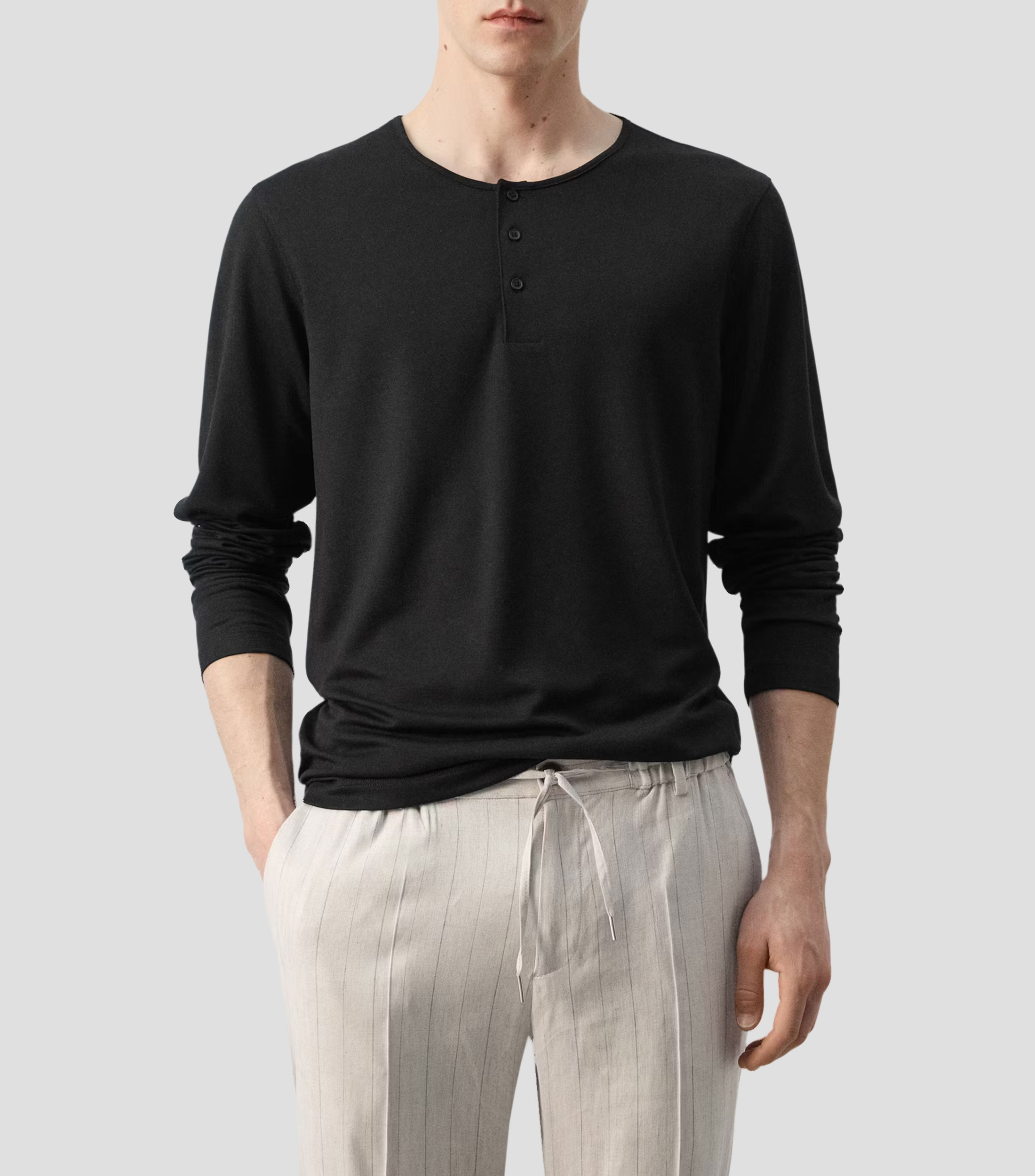 Playera cuello redondo manga larga lisa Hombre