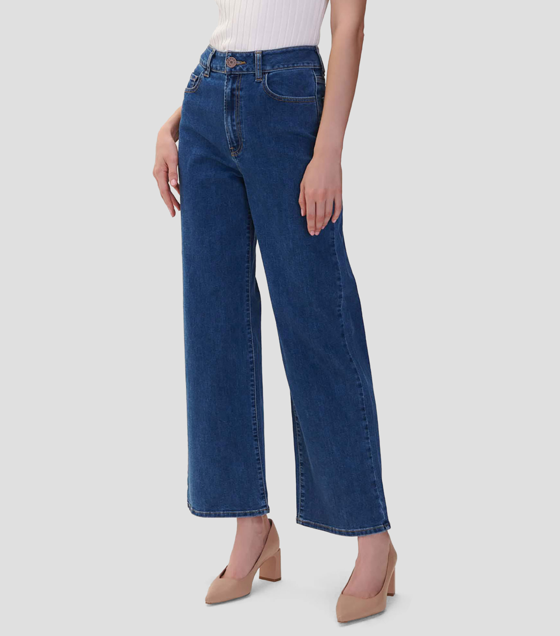Jeans Wideleg Tiro Alto Azul Medio Mujer