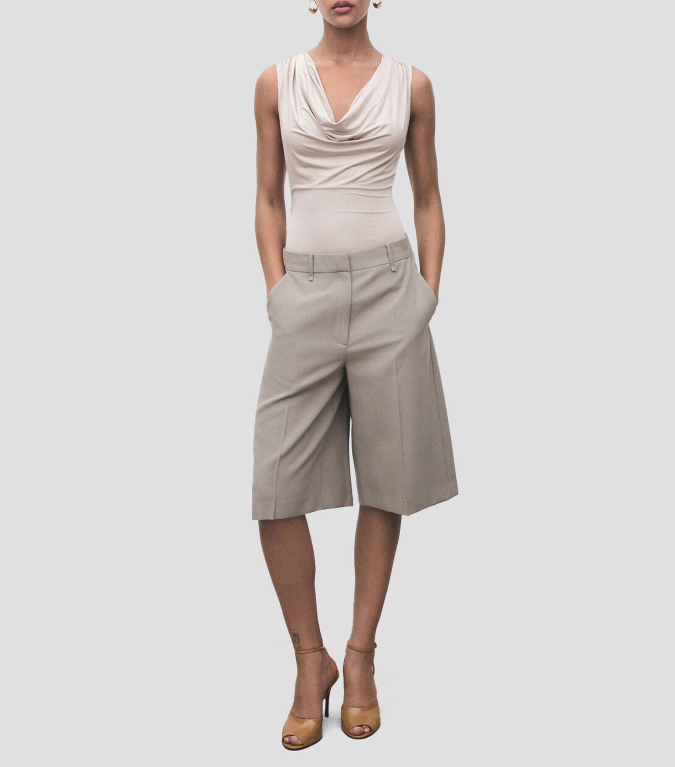 Body de cuello redondo satinado Mujer