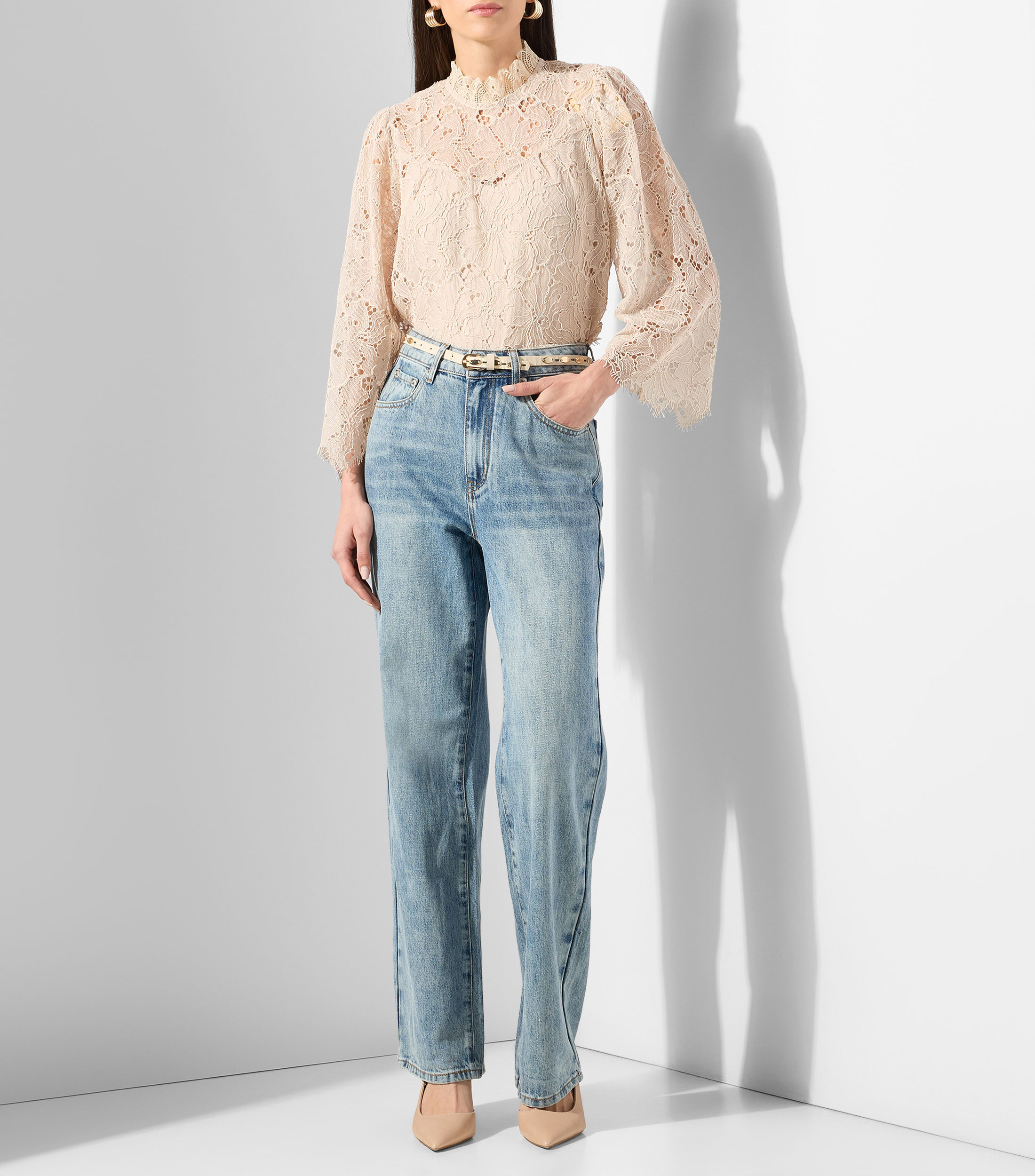 Blusa lisa manga larga Mujer