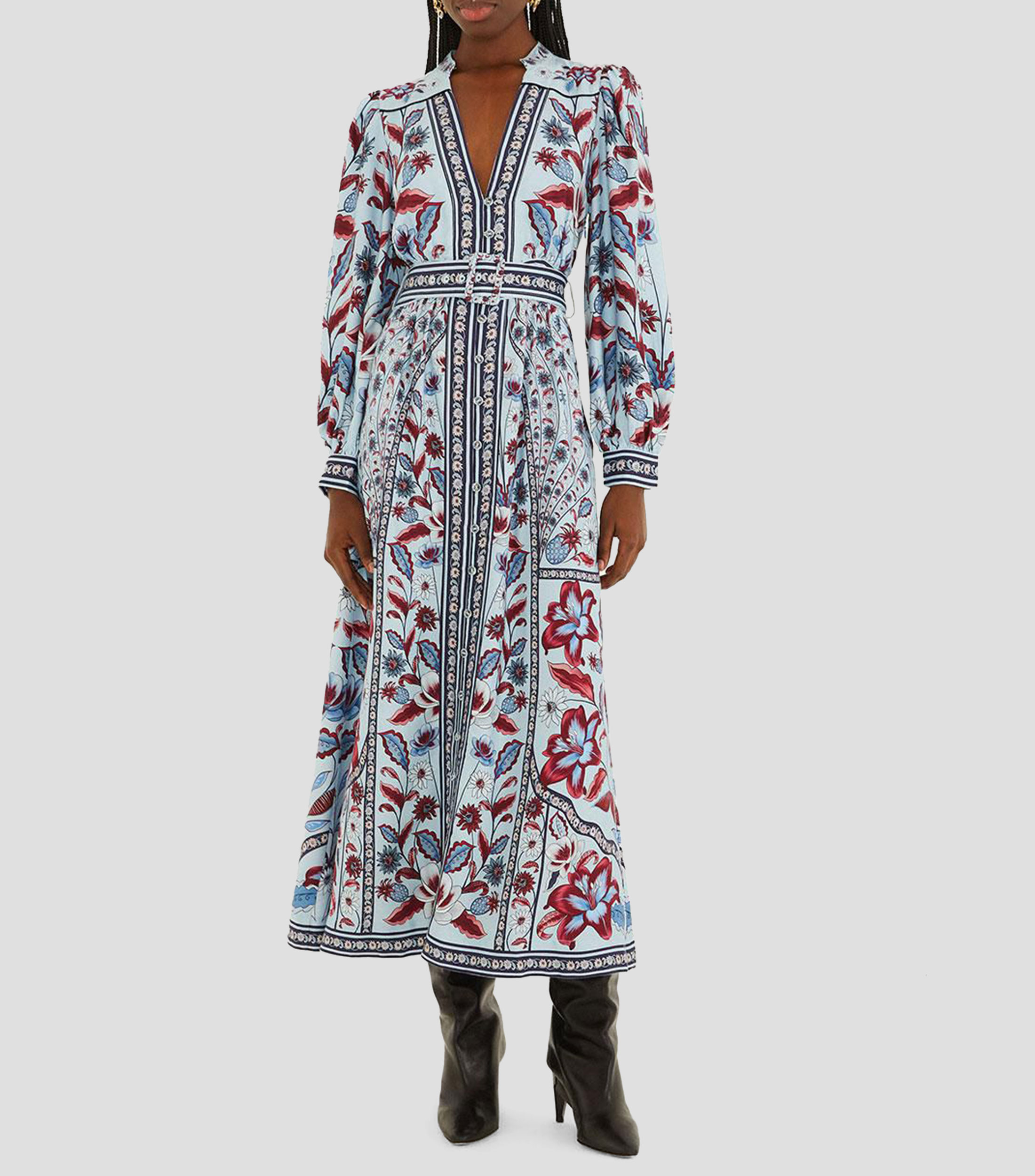 Vestido largo con manga larga estampado Mujer