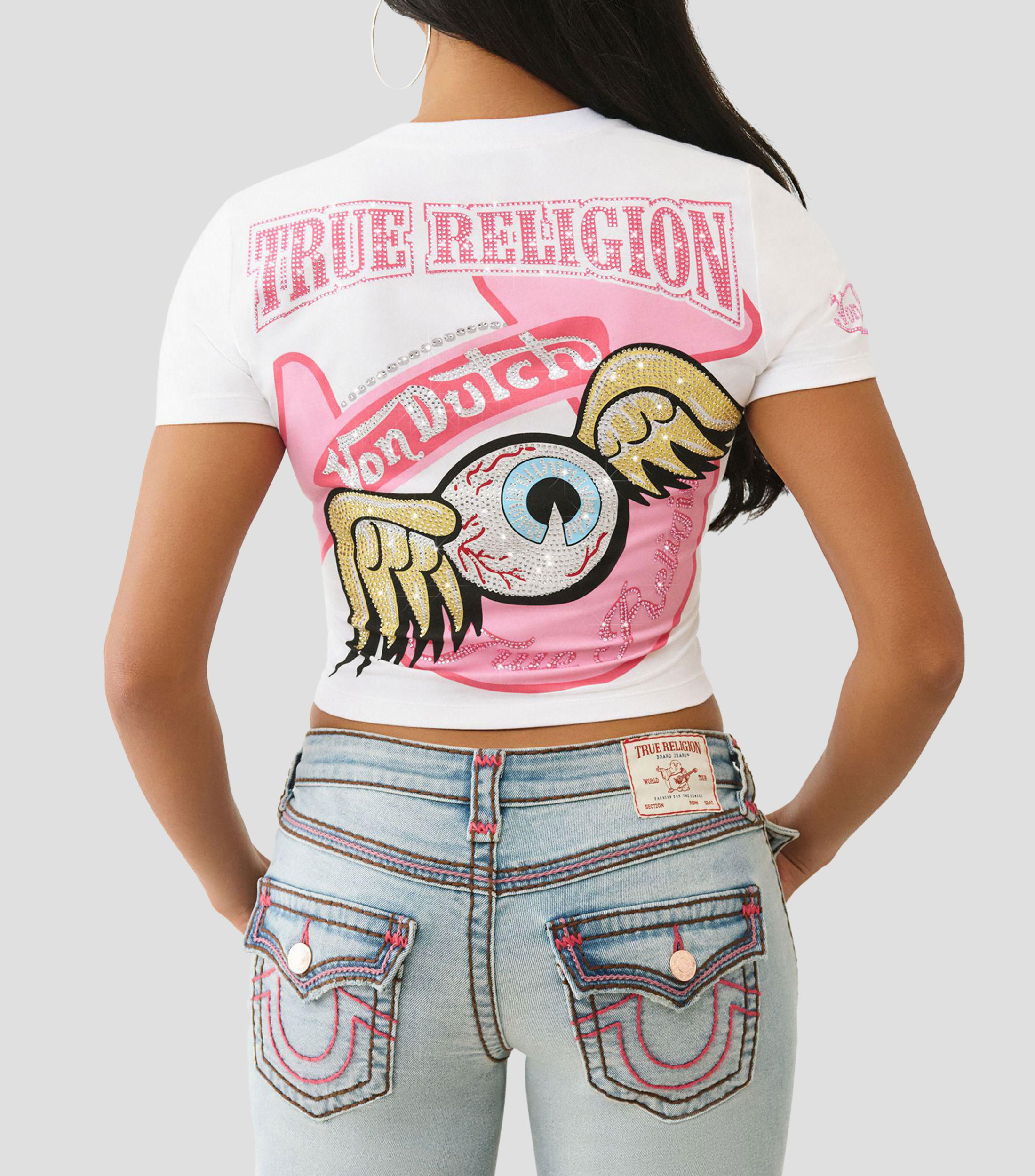 Playera cuello redondo manga corta con estampado Mujer