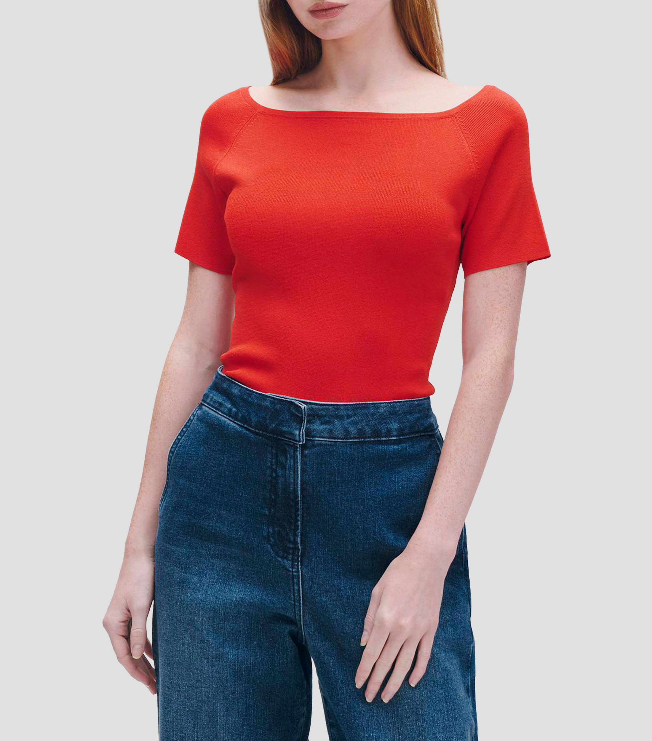 Blusa tejido de punto escote barco Mujer