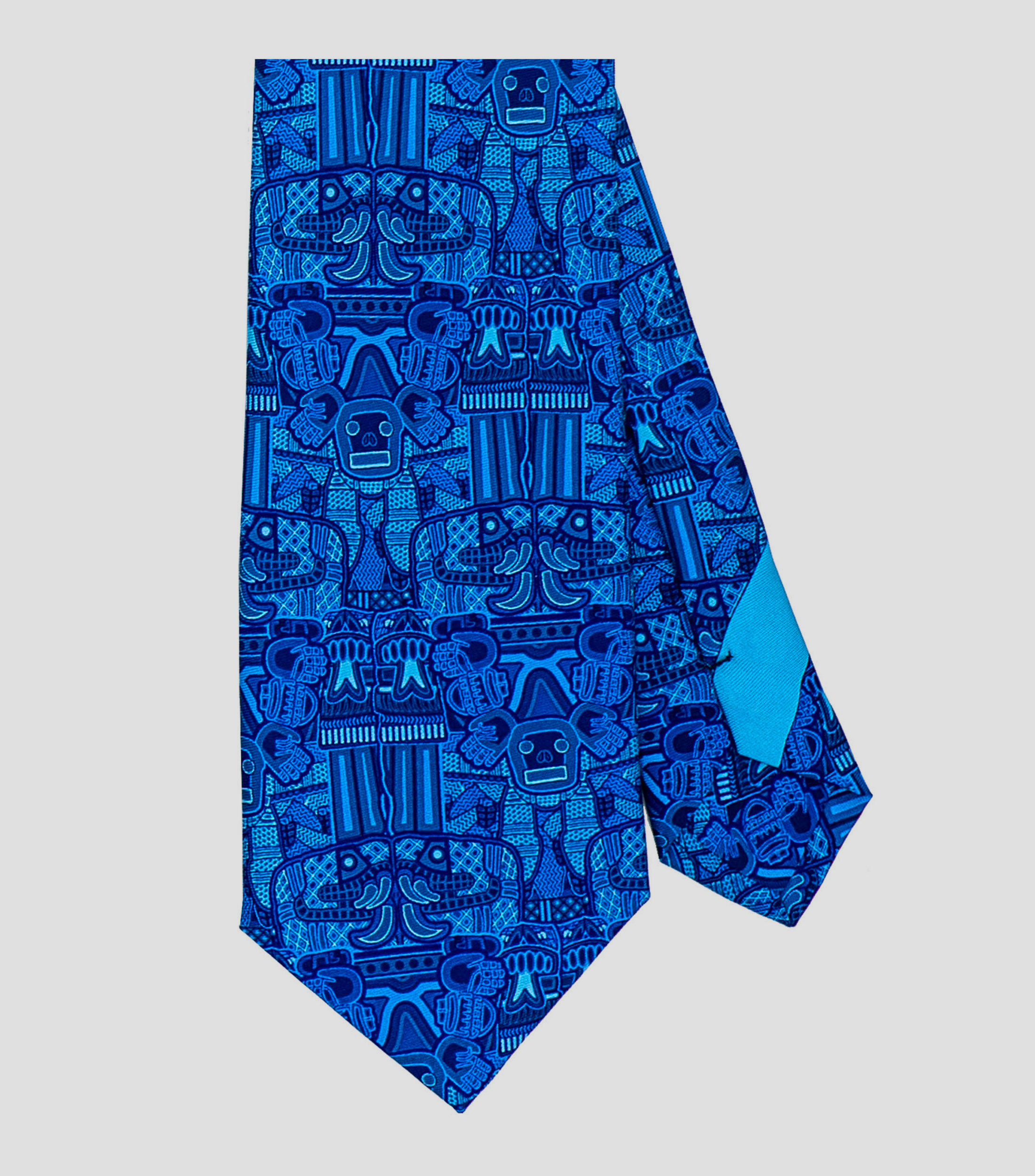 Corbata ancha de seda marino con la diosa Coatlicue
