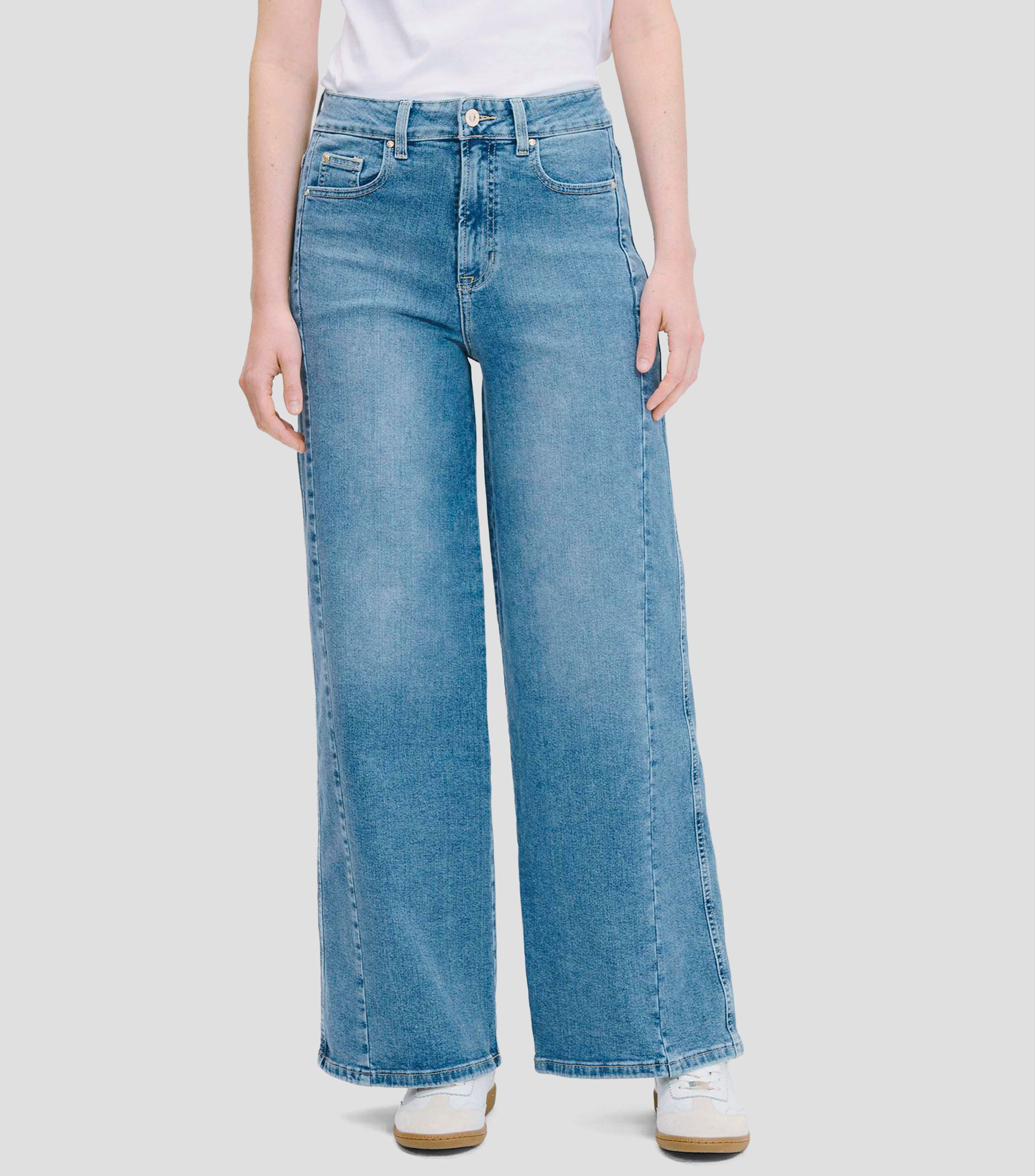 Jeans Flare con Costilla Azul oscuro Mujer