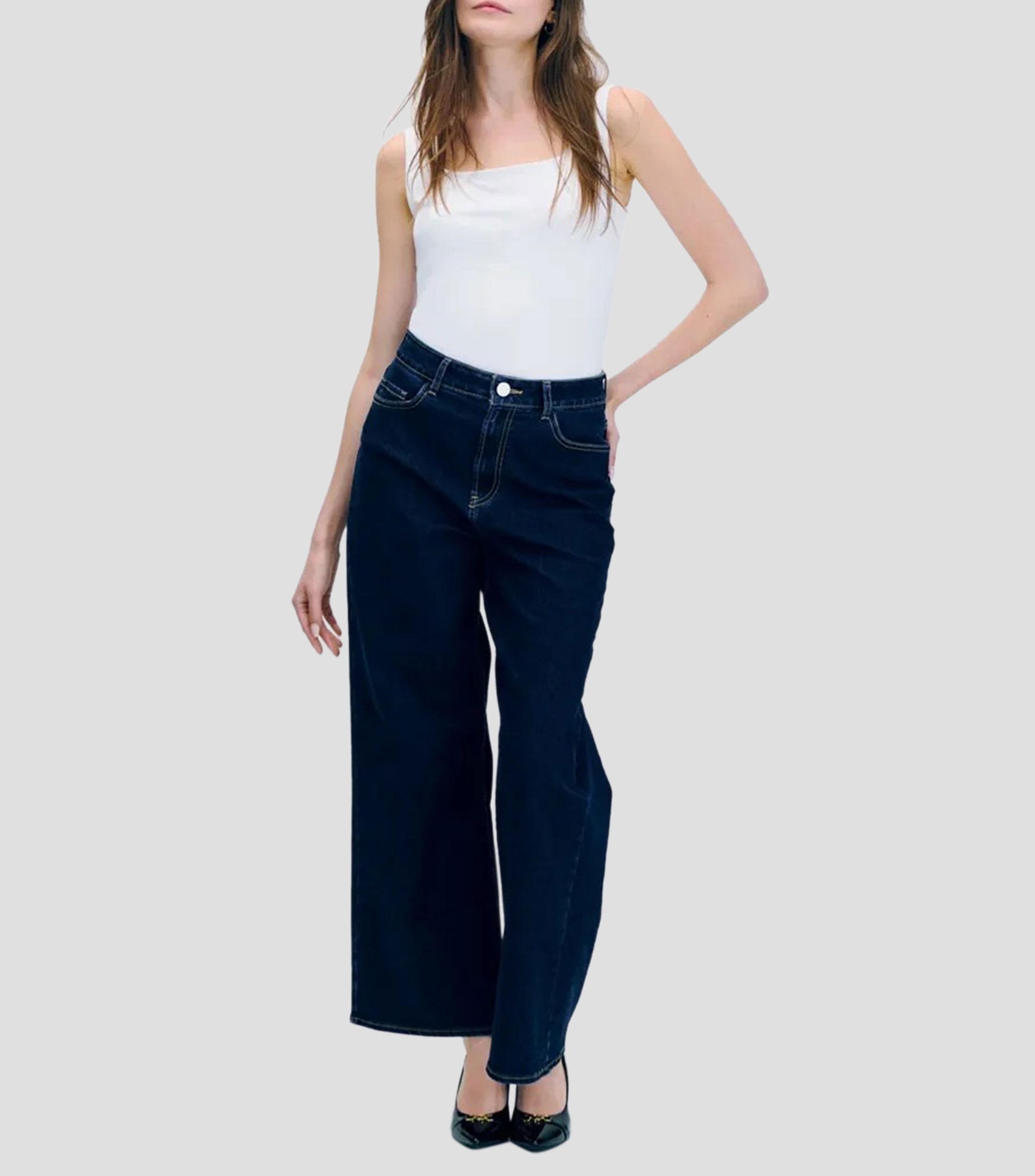 Top Blanco de Punto Escote Cuadrado Con tirantes Mujer