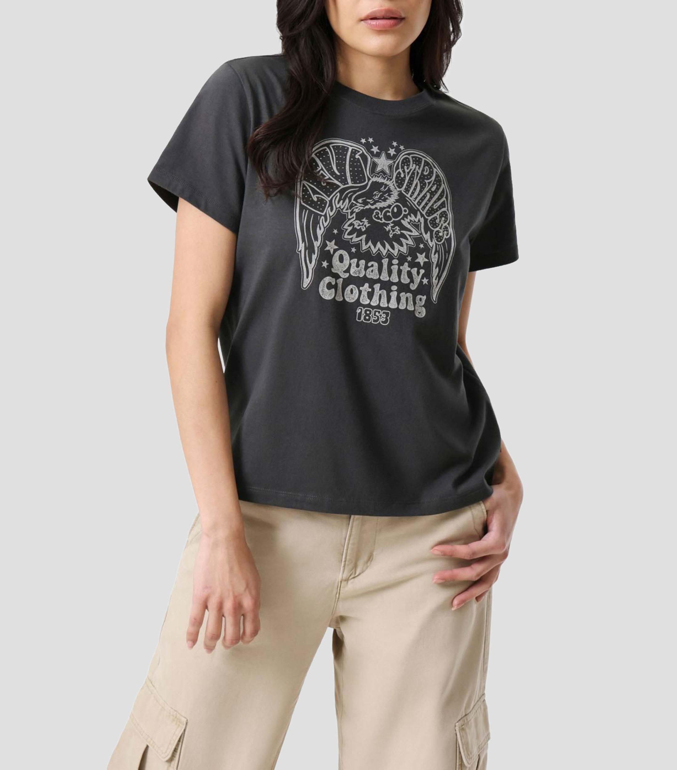 Playera de cuello redondo con manga corta estampada Mujer