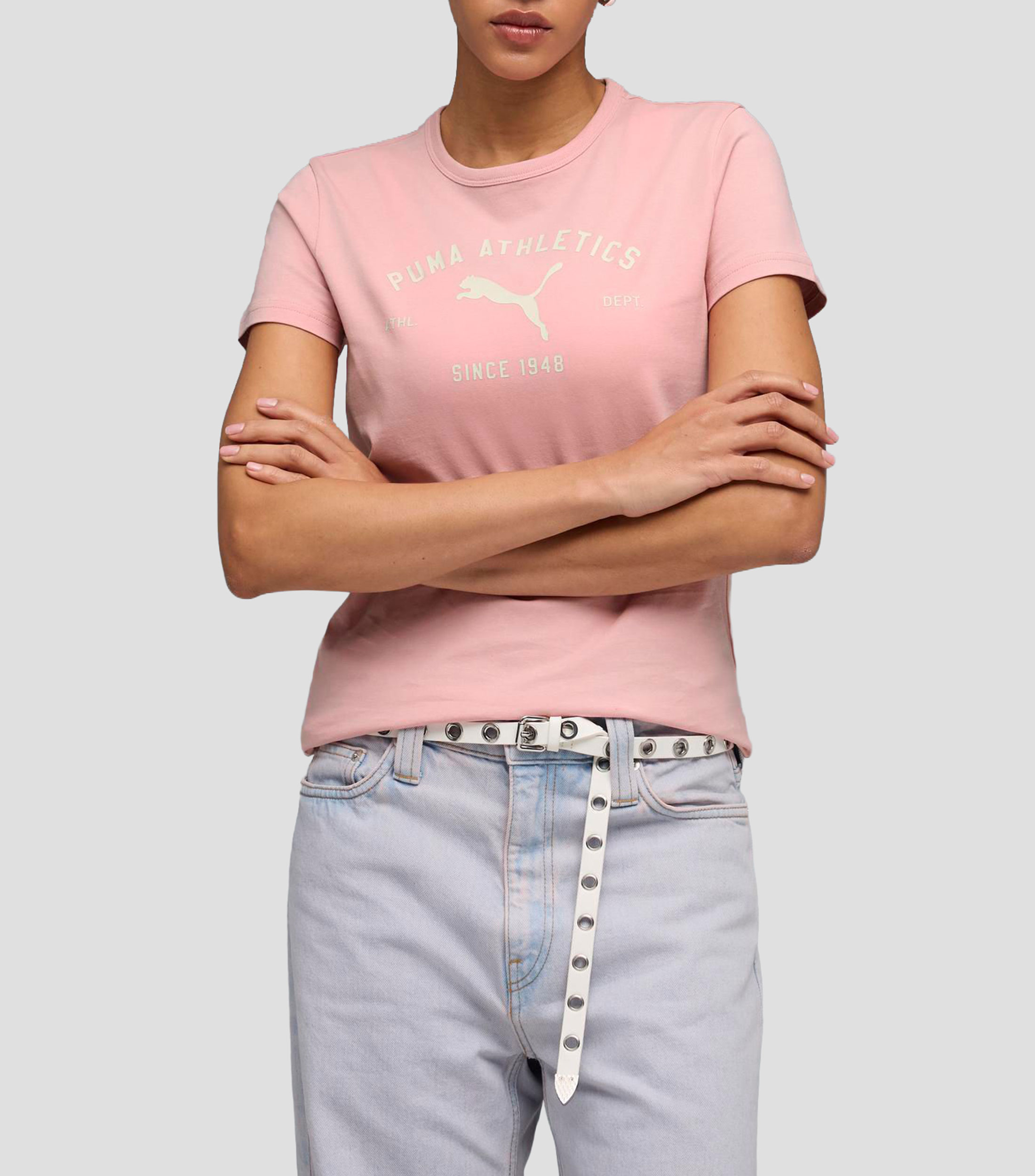 Playera de cuello redondo con manga corta estampada Mujer