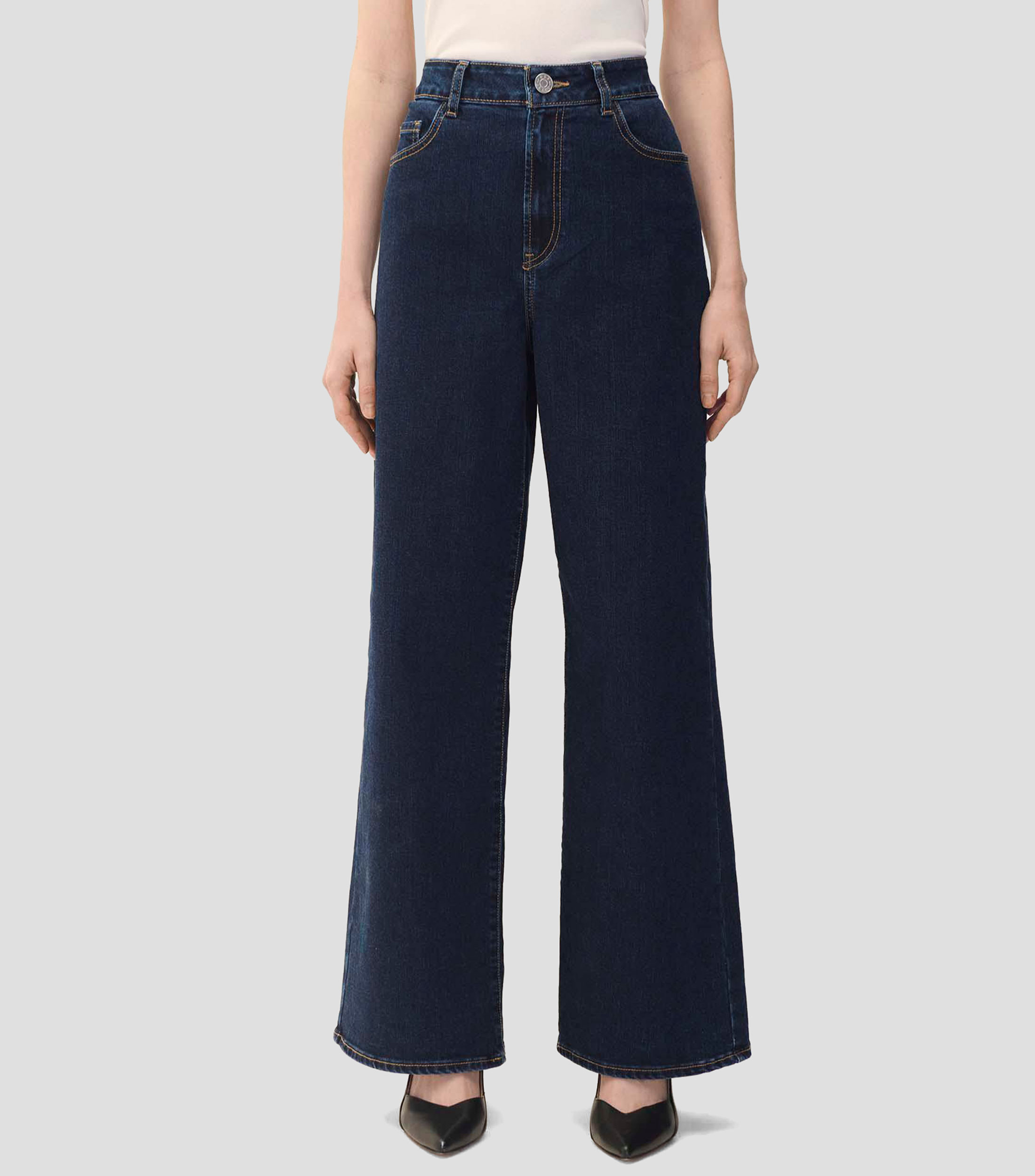 Jeans Wideleg Tiro Alto Azul Mujer