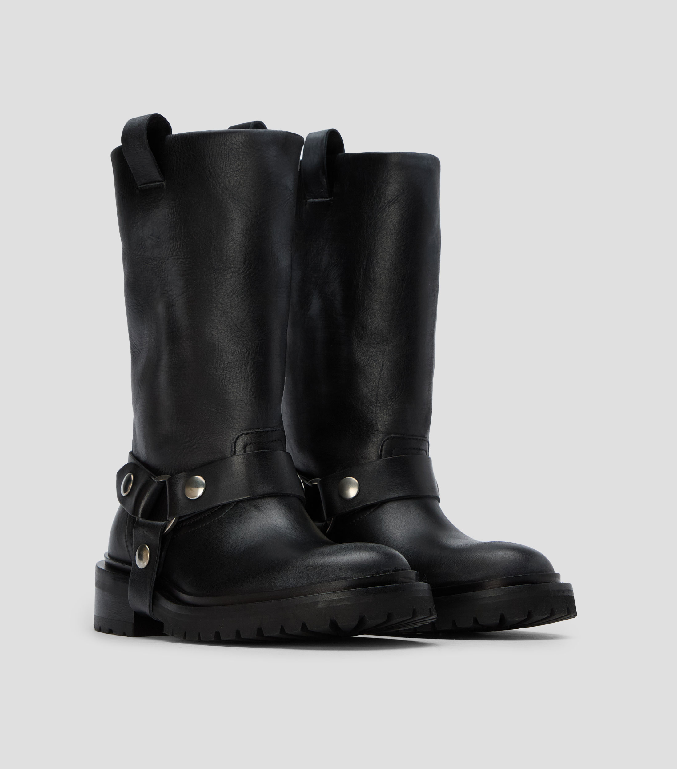 Botas Medias en piel con tacon bajo ancho Mujer