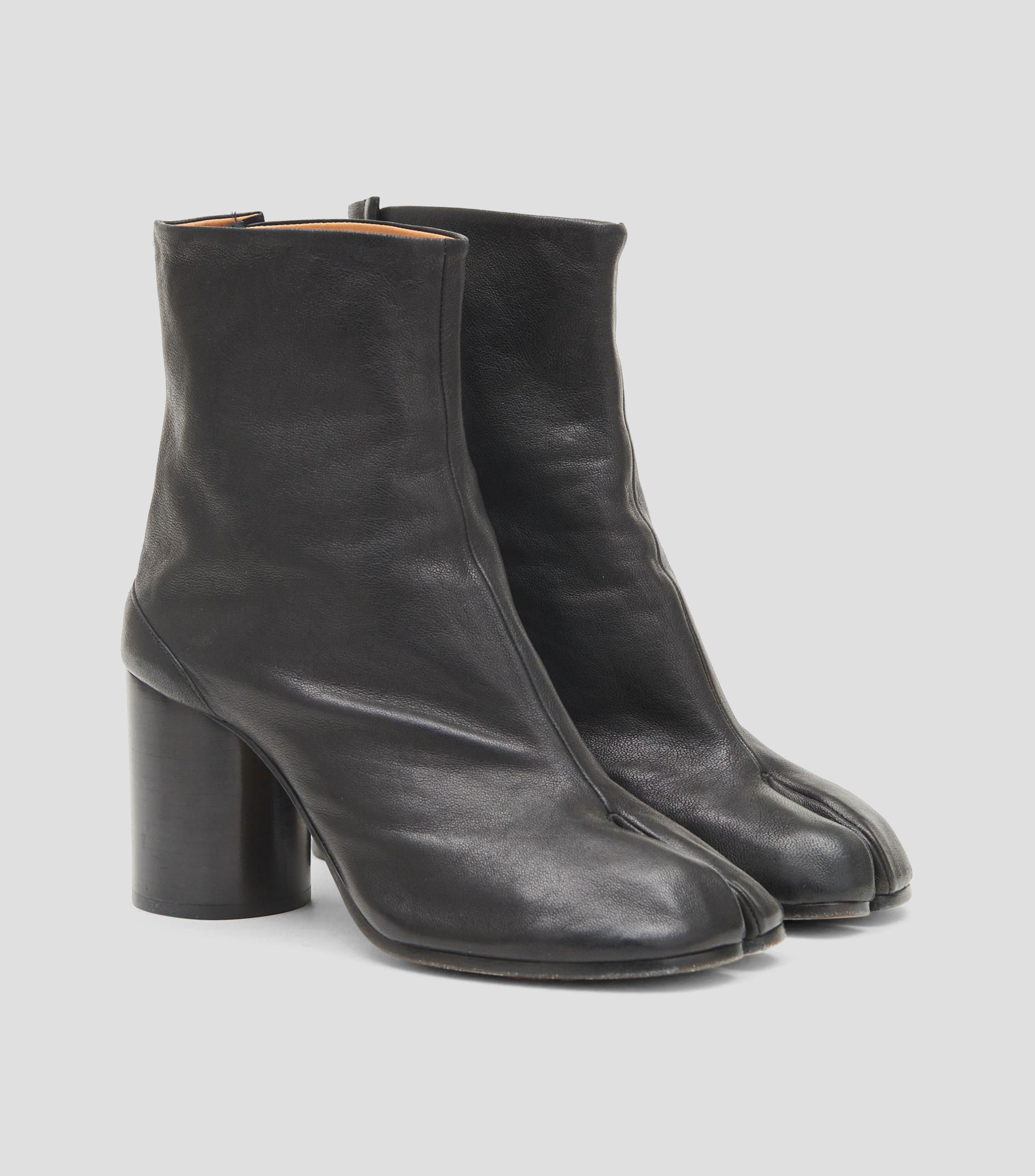 Botines de piel con tacón alto ancho Tabi Mujer
