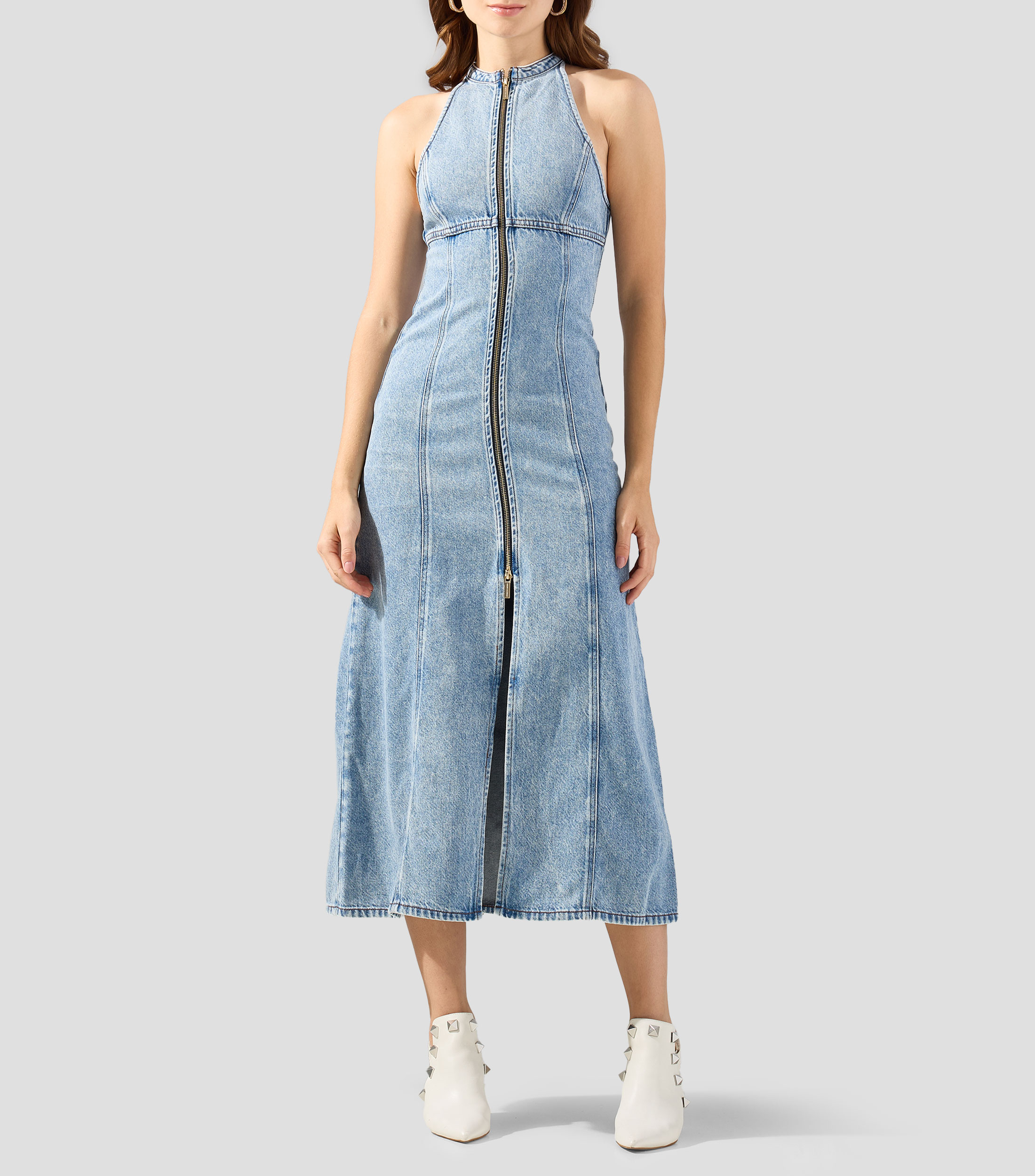 Vestido largo jaspeado Mujer