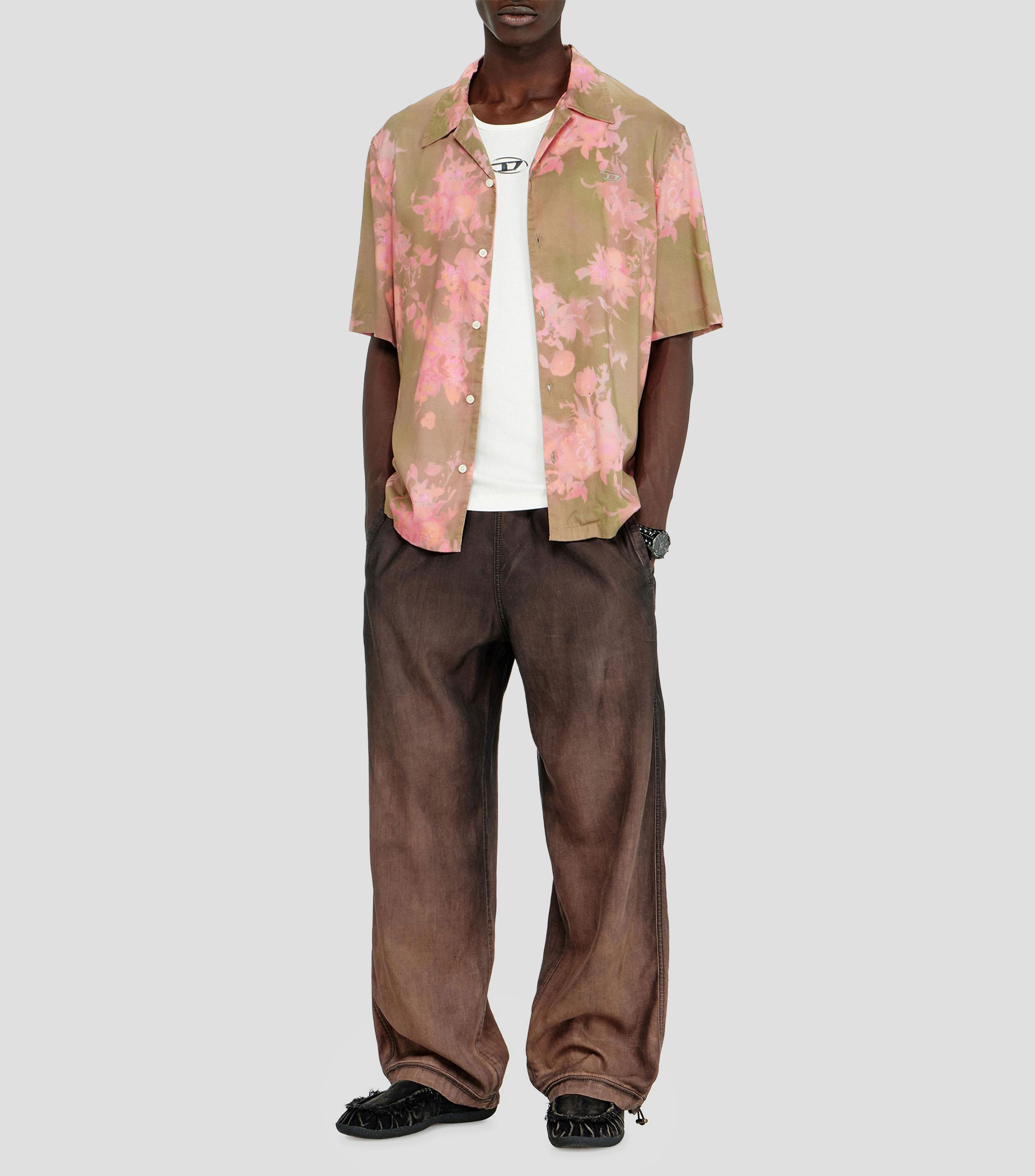 Camisa con estampado floral manga corta Hombre