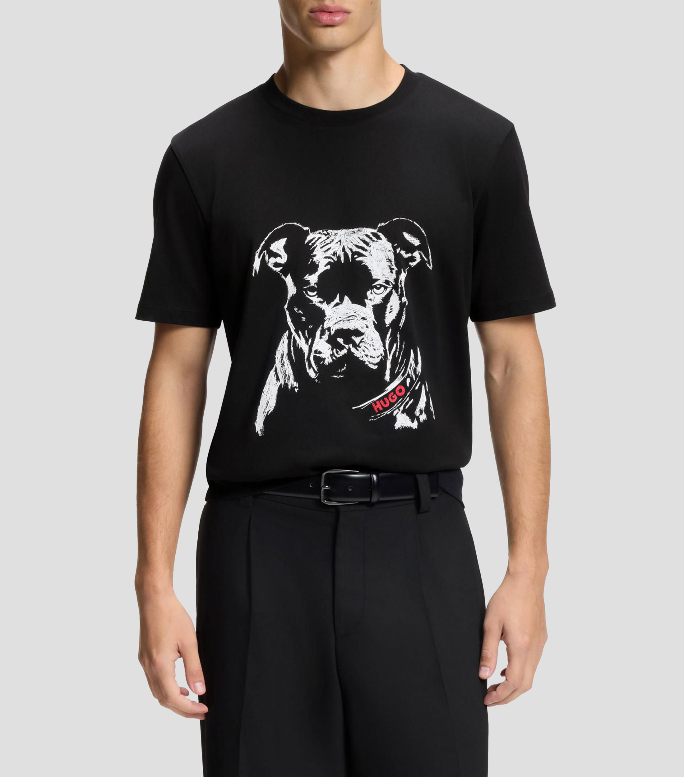 Camiseta de punto de algodón con ilustración de perro Hombre