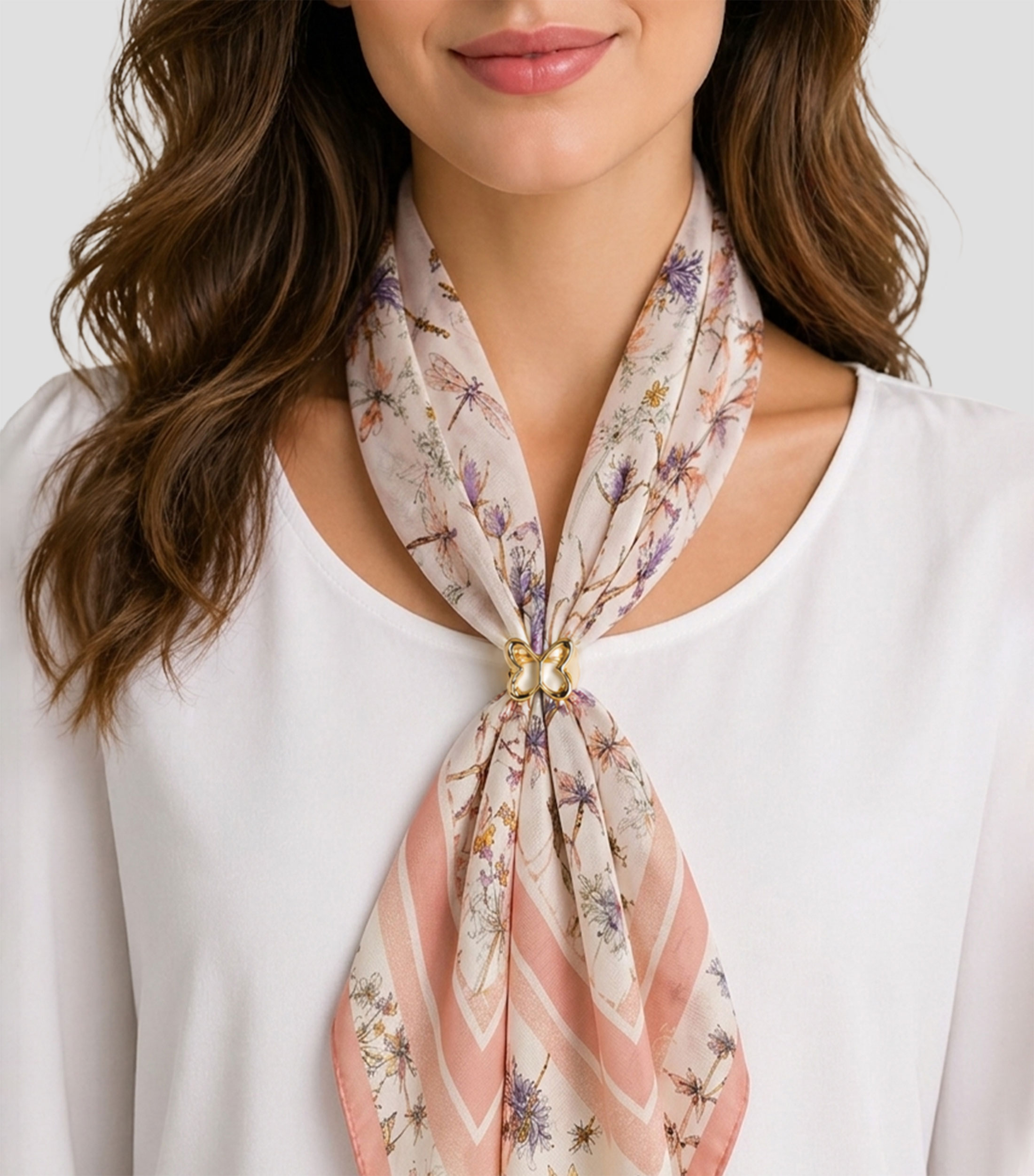 Mascada estampado floral con anillo Mujer