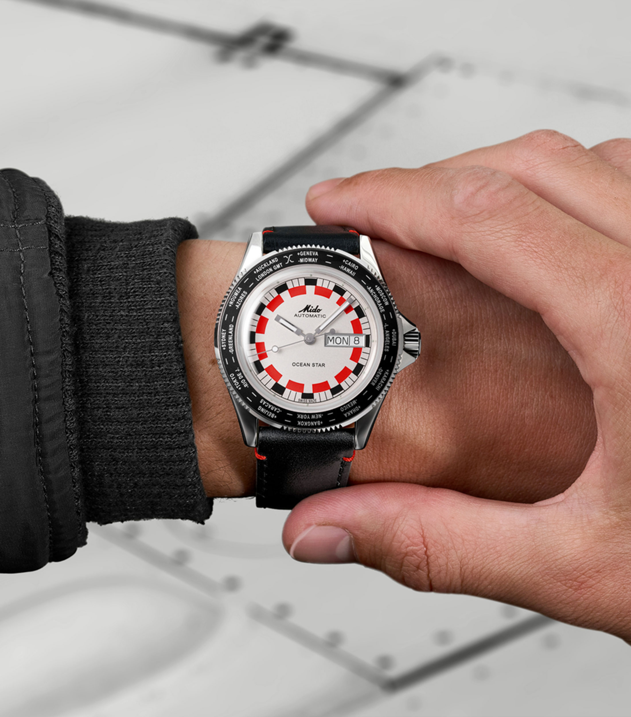 Reloj para hombre Ocean Star Worldtimer casual plateado, blanco
