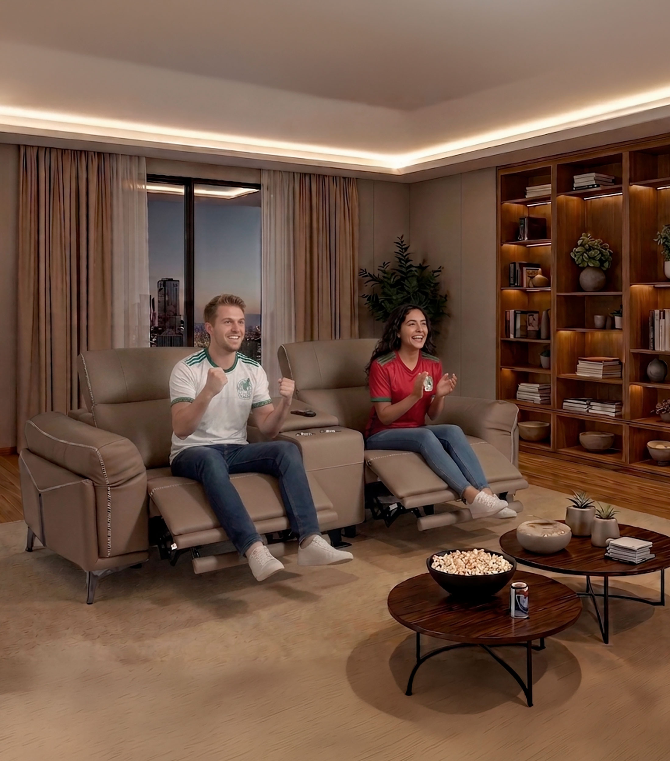Love Seat Reclinable Eléctrico con sonido en Piel Café