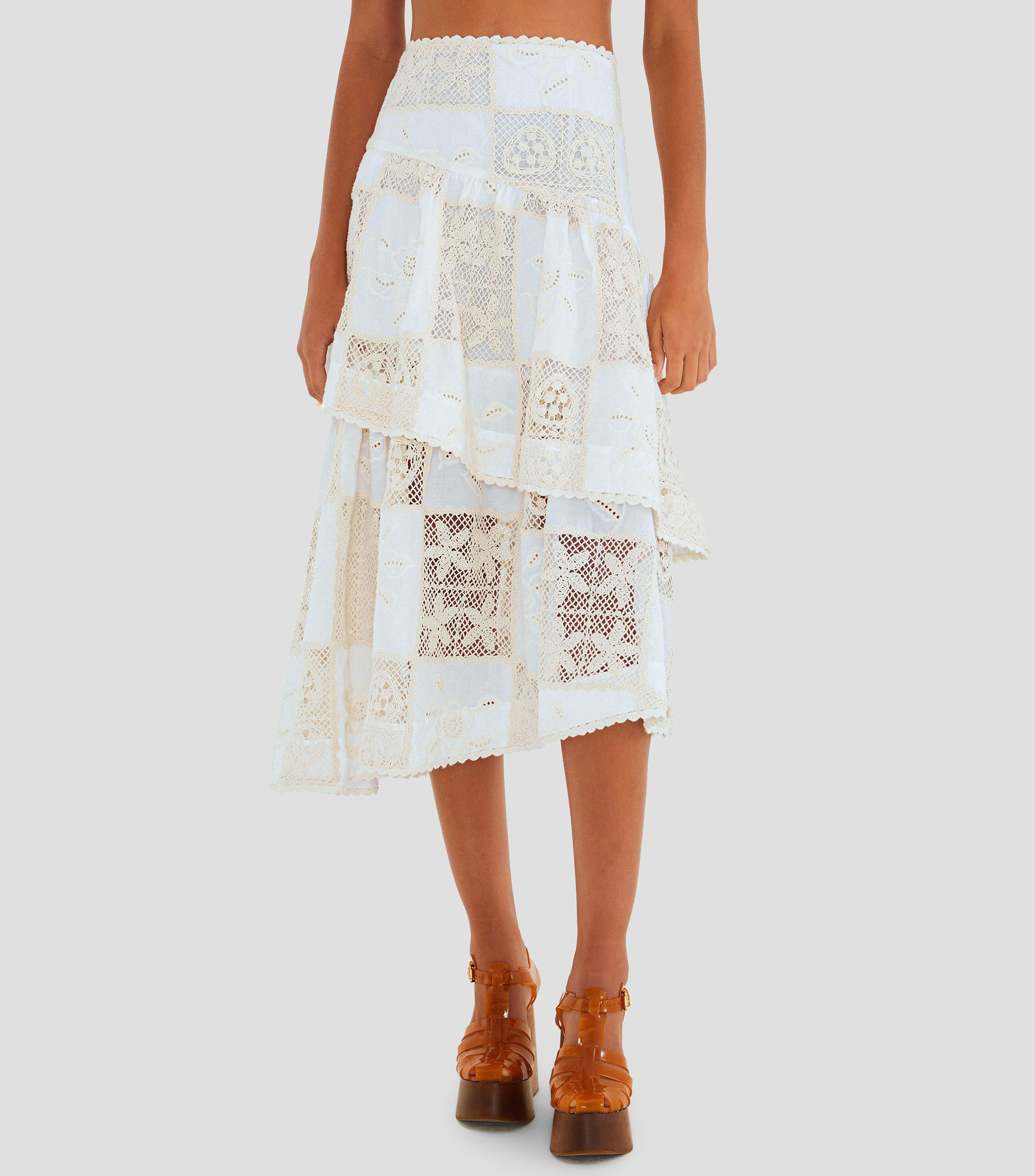 Falda midi de corte recto con diseño fantasía de bloques Off White Mujer
