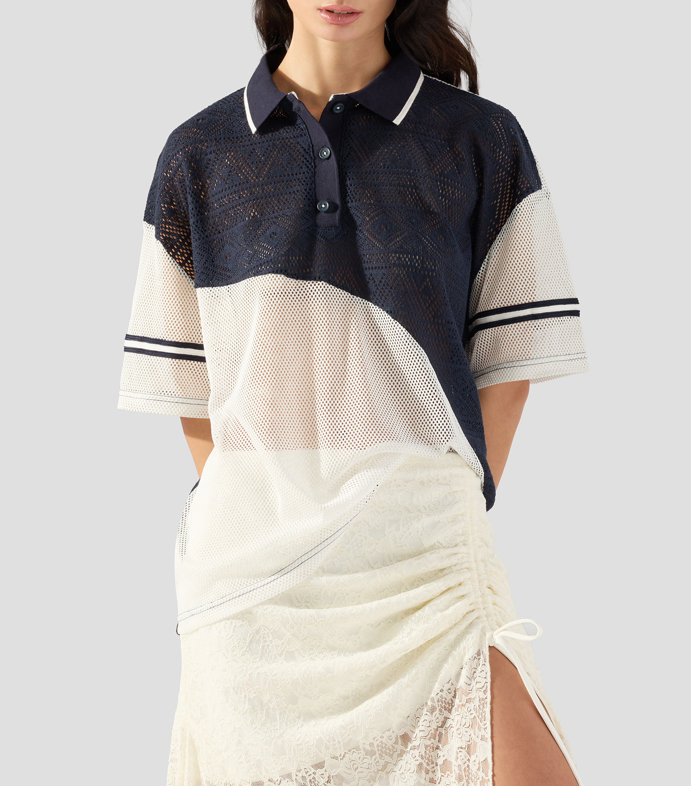 Playera cuello tipo polo manga corta lisa Mujer