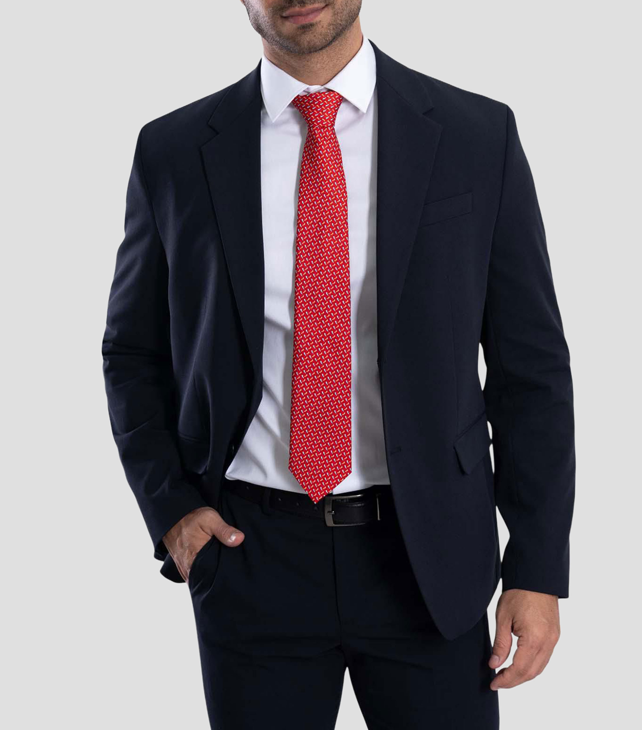 Corbata ancha de seda rojo coral con estampado de chiles de México