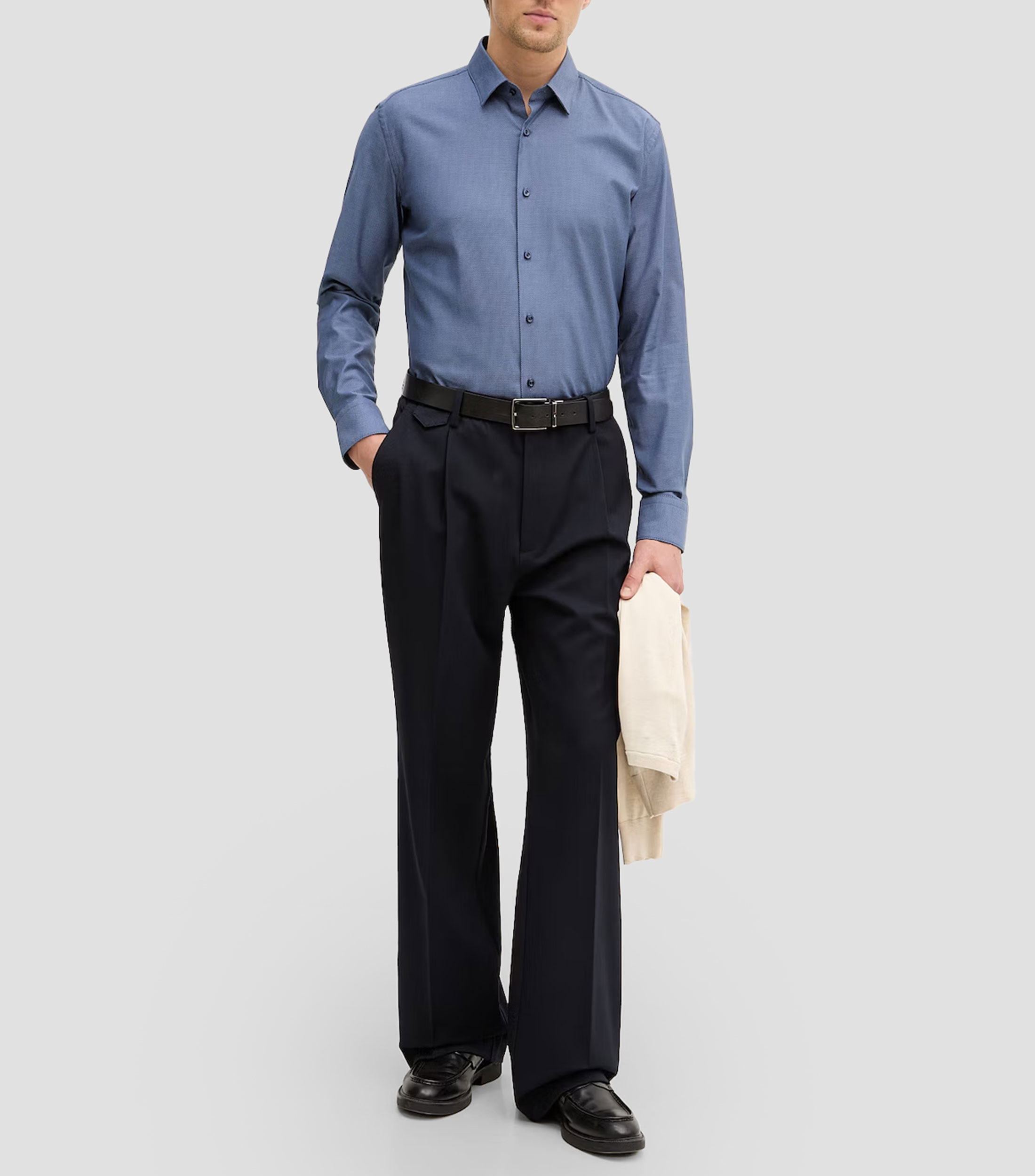 Camisa con microdiseño manga larga Hombre